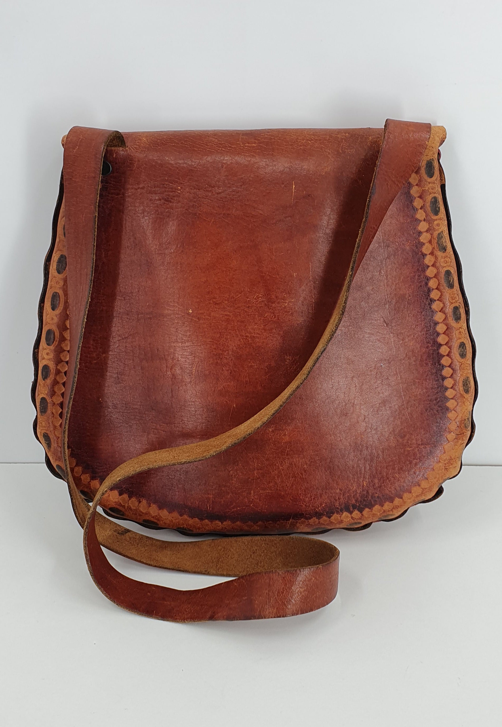 Hippie-style leather bag from Brazil, genuine leather