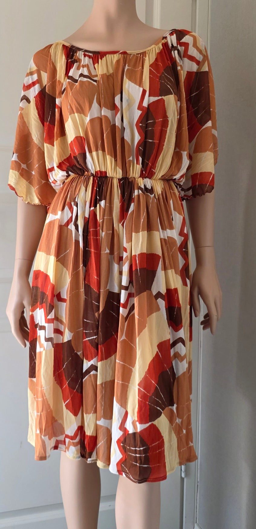 Flowing warm-toned summer dress from the 80s-90s, size 36-38-40