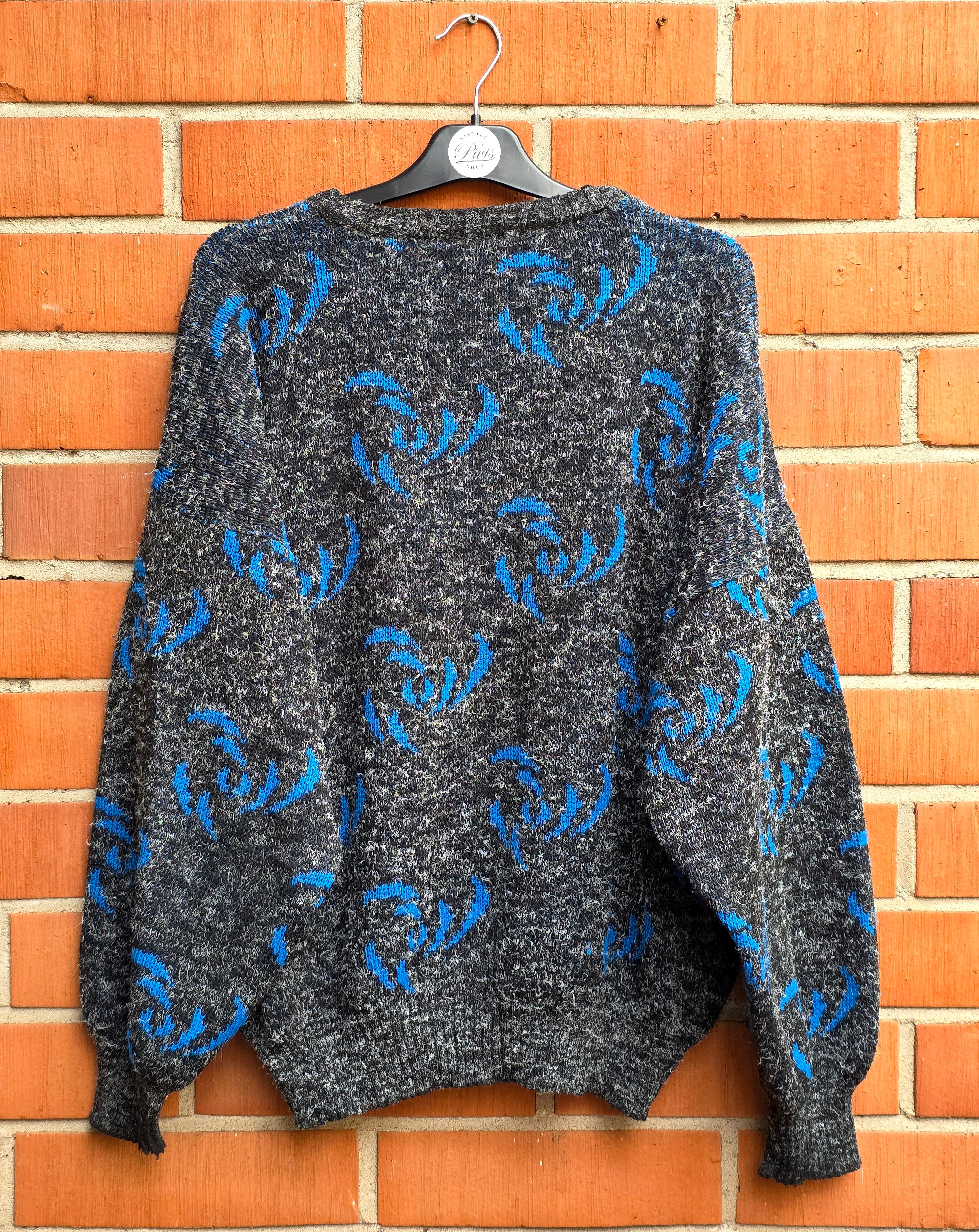 S-Style, blue and black unisex sweater from the 80s, size 42-44-(46)