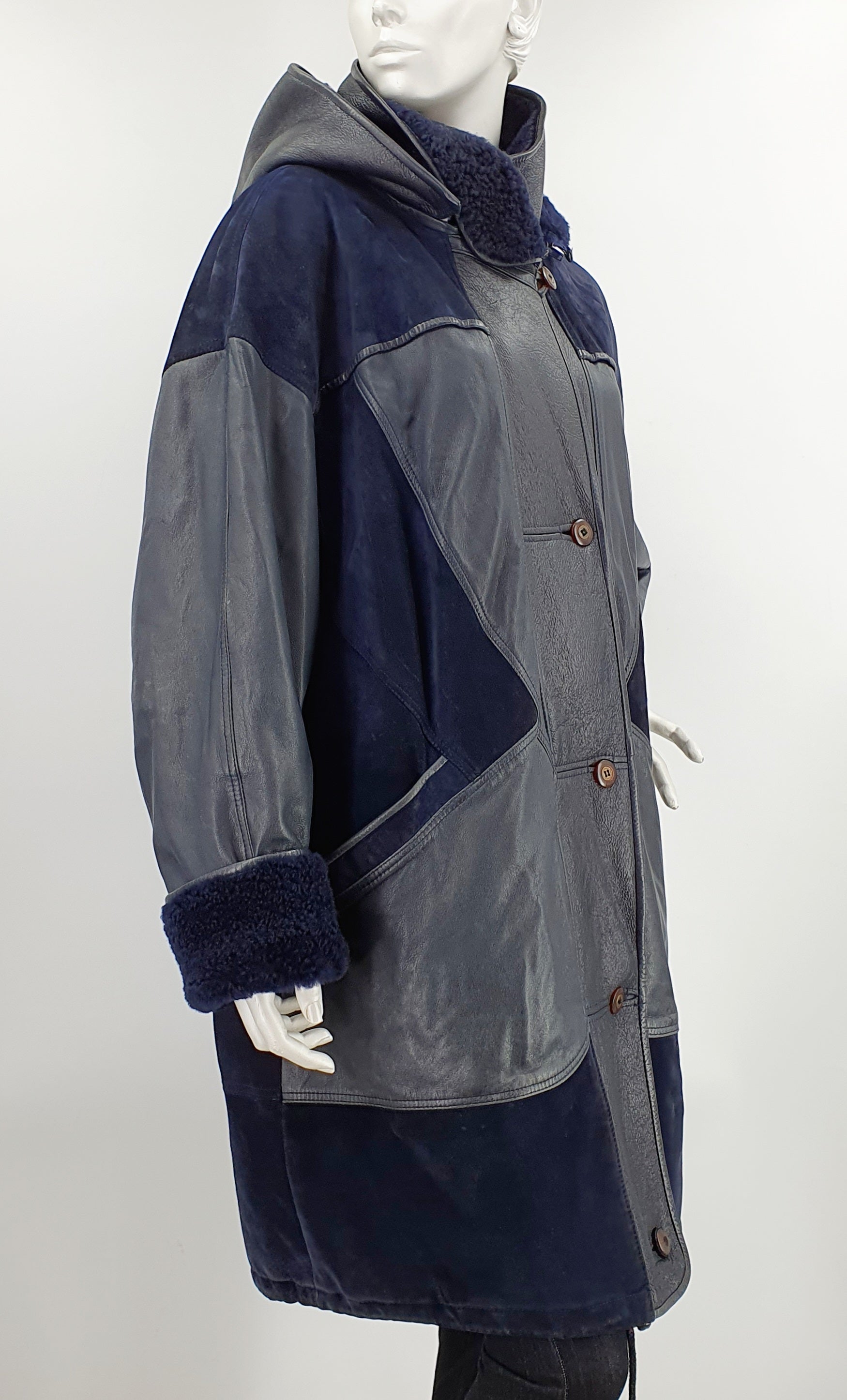 Friitala, half-length hooded leather jacket from the 80s, size 46-48