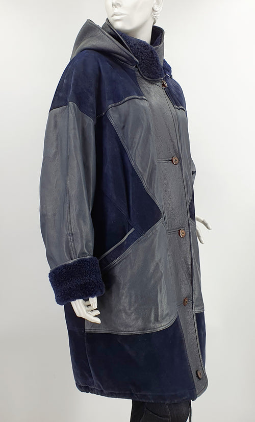 Friitala, half-length hooded leather jacket from the 80s, size 46-48
