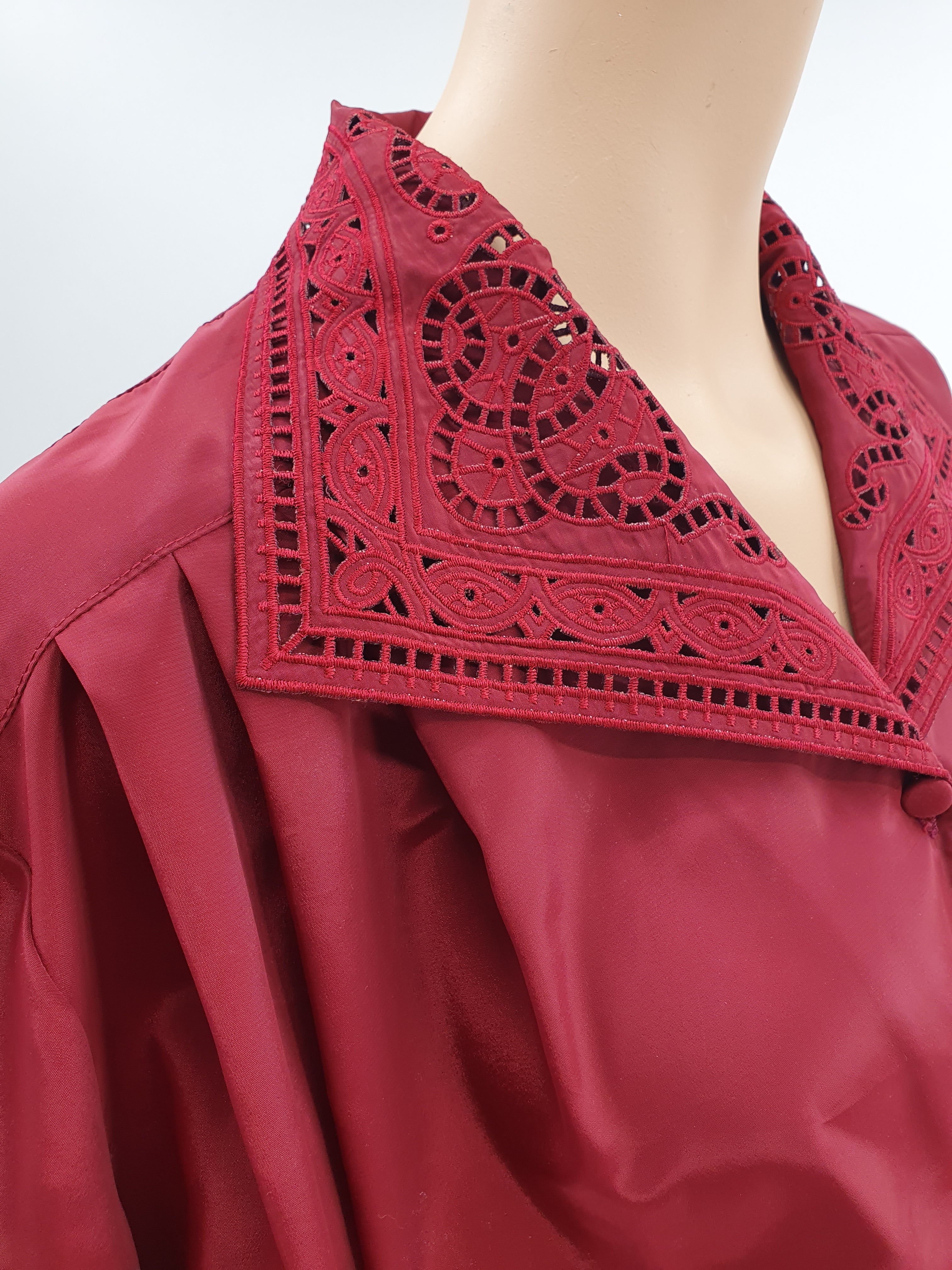 Abak, dark red embroidered women's shirt from the 90s, size 46/48