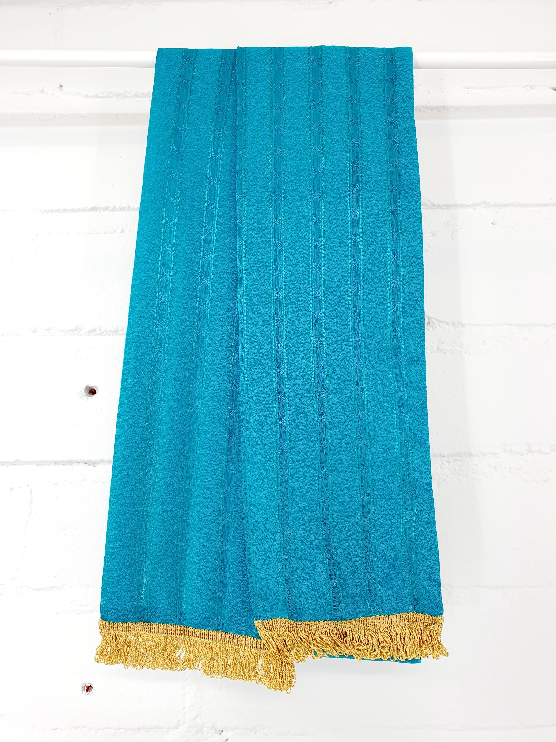 Turkoosinvihreä vintagehuivi kultahapsuilla, vintage scarf turqoisegreen