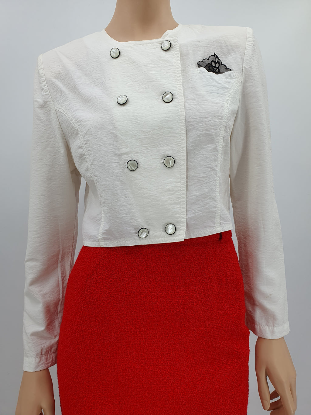 Merlyn, valkoinen lyhyt jakku 90-luvulta, koko 36