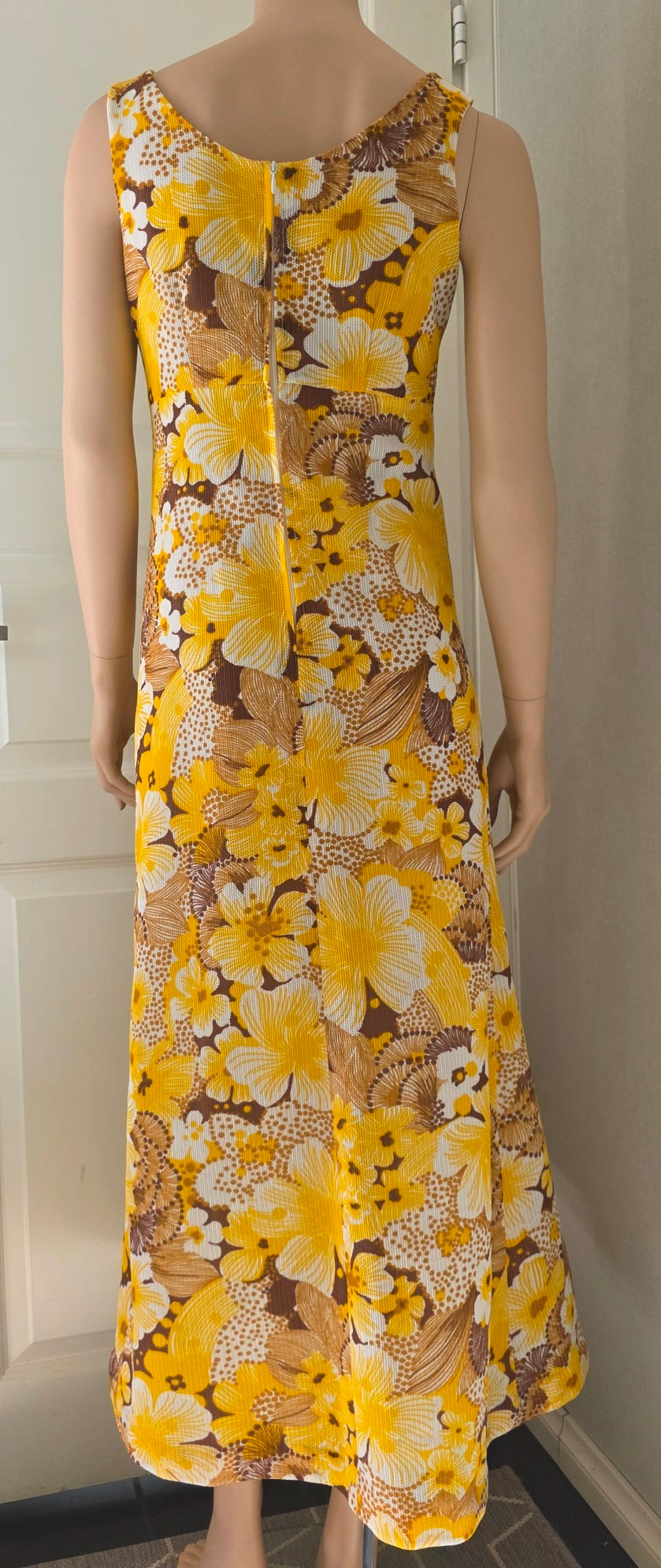 Yellow floral maxi vest dress from the 60s-70s, size 34-36