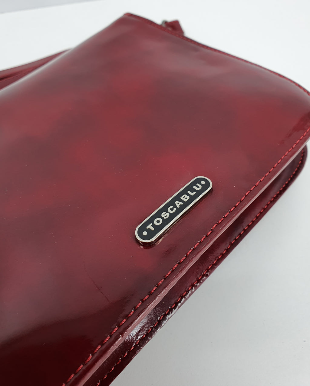 Tosca Blu, red vintage patent leather bag, genuine leather