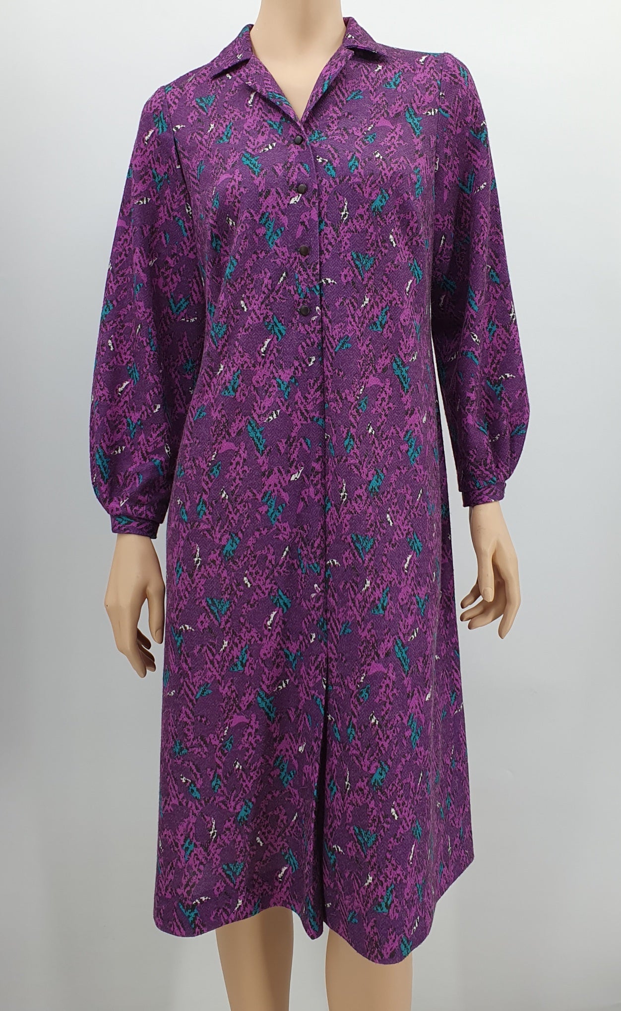 Vintage talvimekko 70-luvulta, väri purppuranvioletti/turkoosi