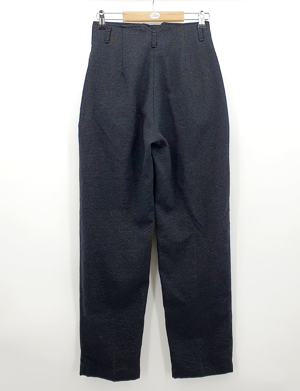 Farmariteollisuus Oy, black sparkly pants from the 80s, size 34