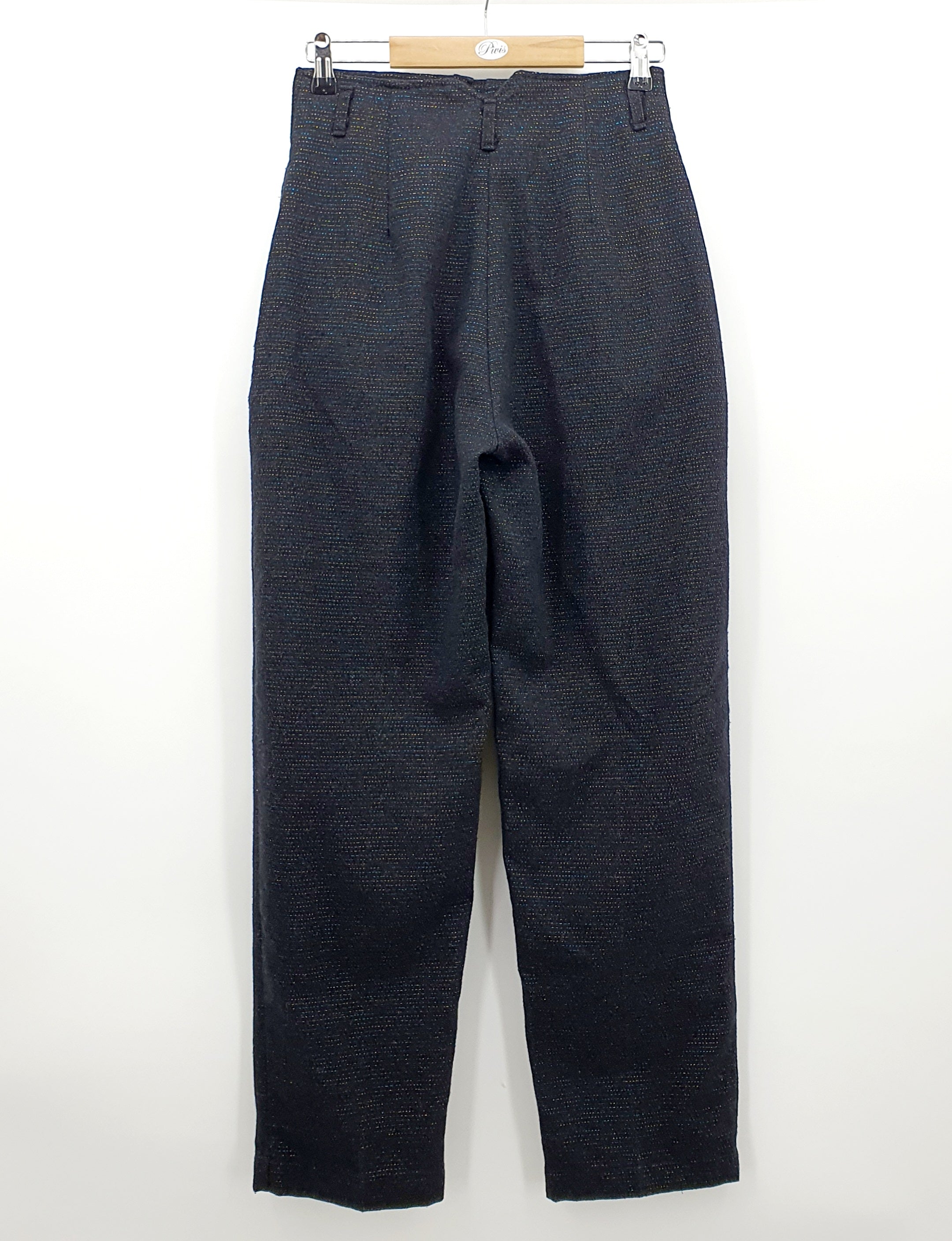 Farmariteollisuus Oy, black sparkly pants from the 80s, size 34