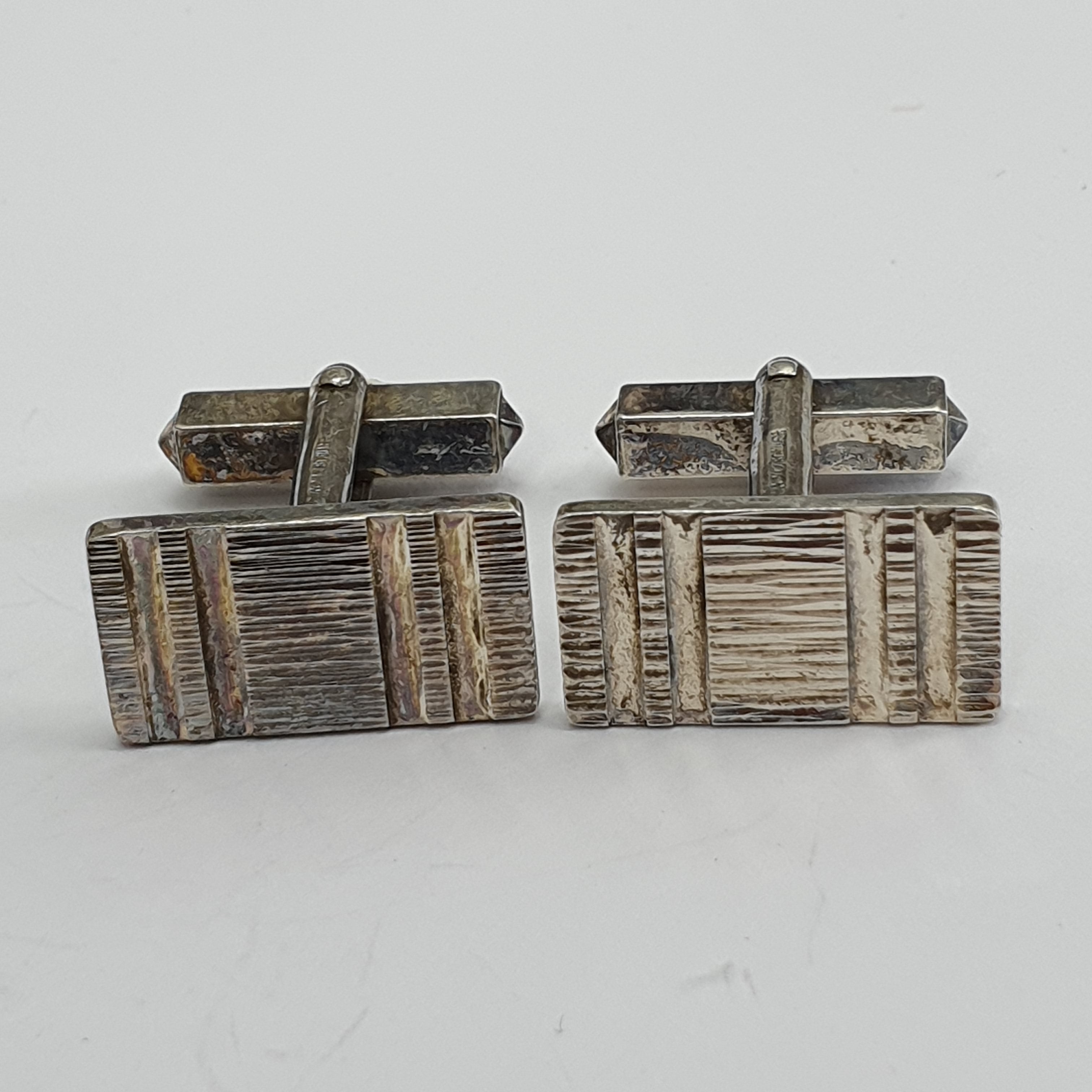 Vintage cufflinks with stripe pattern, Sterling silver
