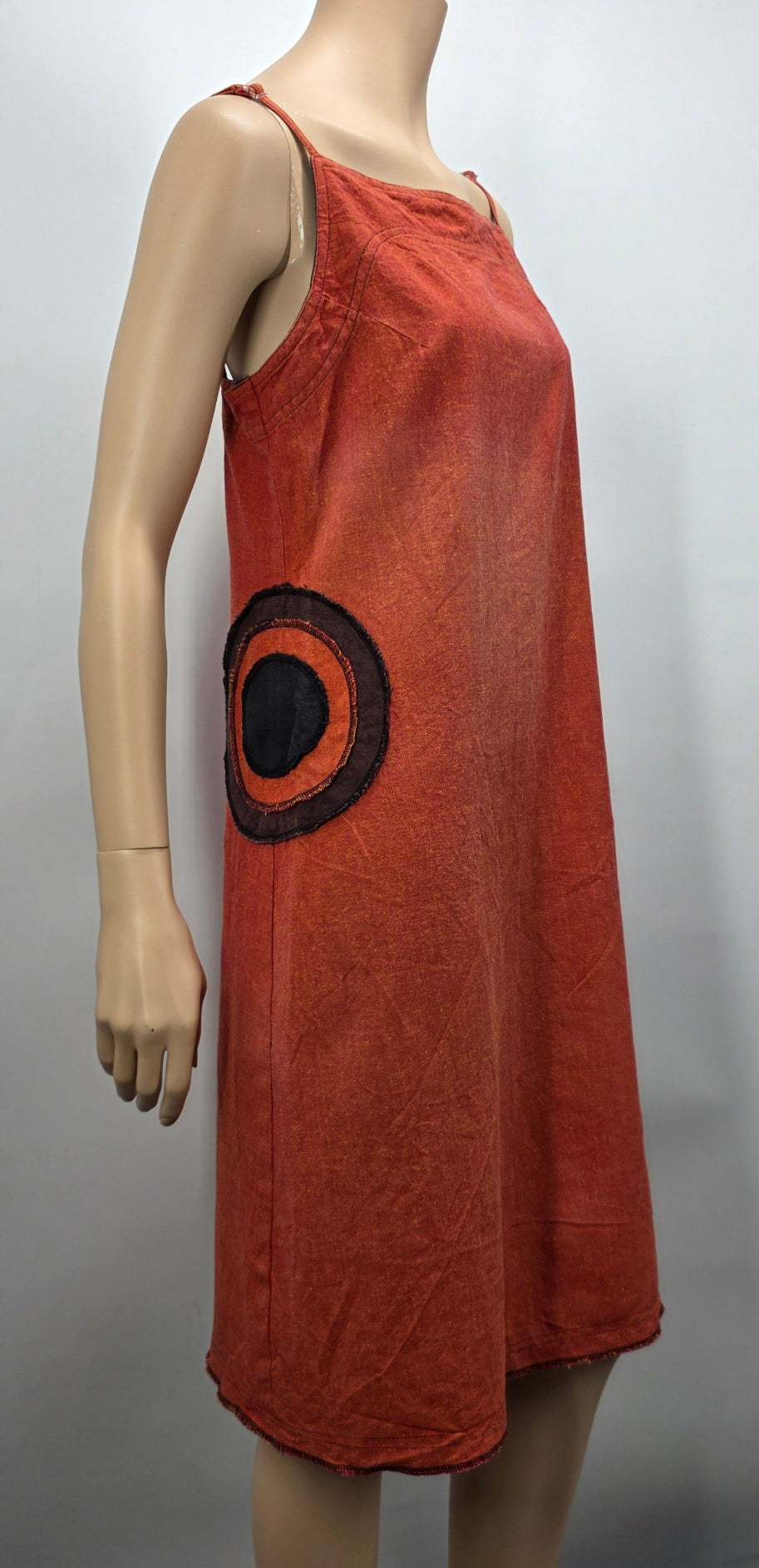 Aurinko, orange cotton dress from Nepal, size 38