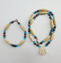 Jewelry set, necklace and bracelet, color wood/blue
