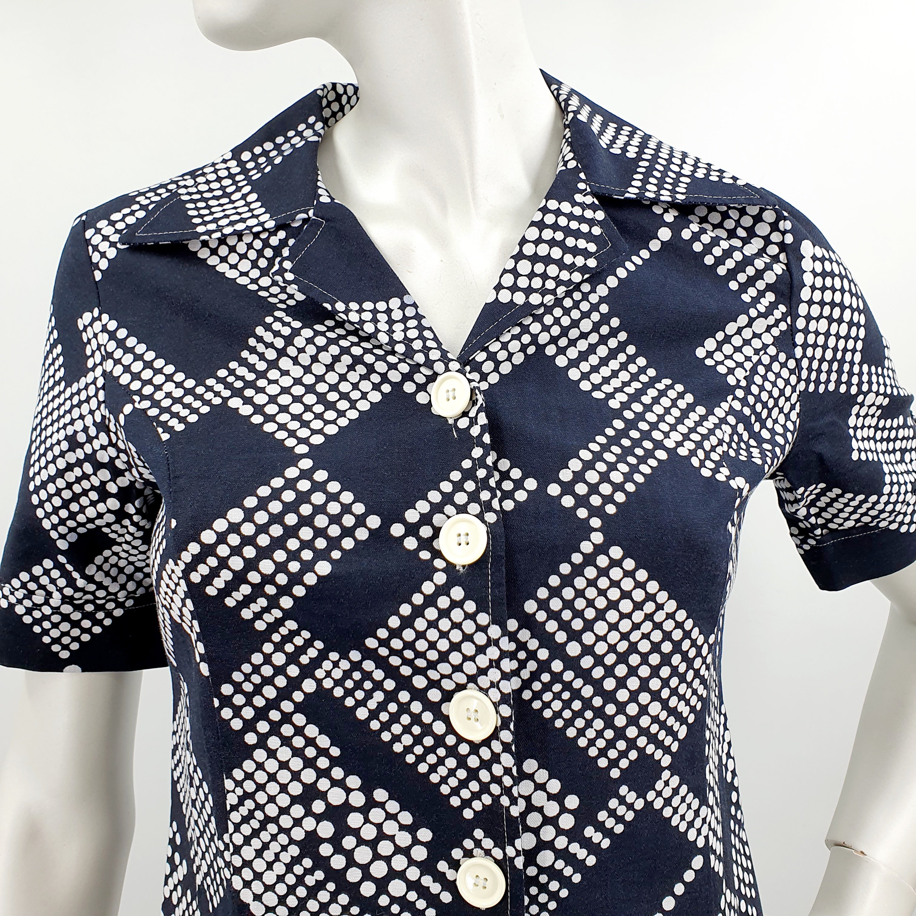 Janstorp, black and white cotton dress from the 70s, size 34-36
