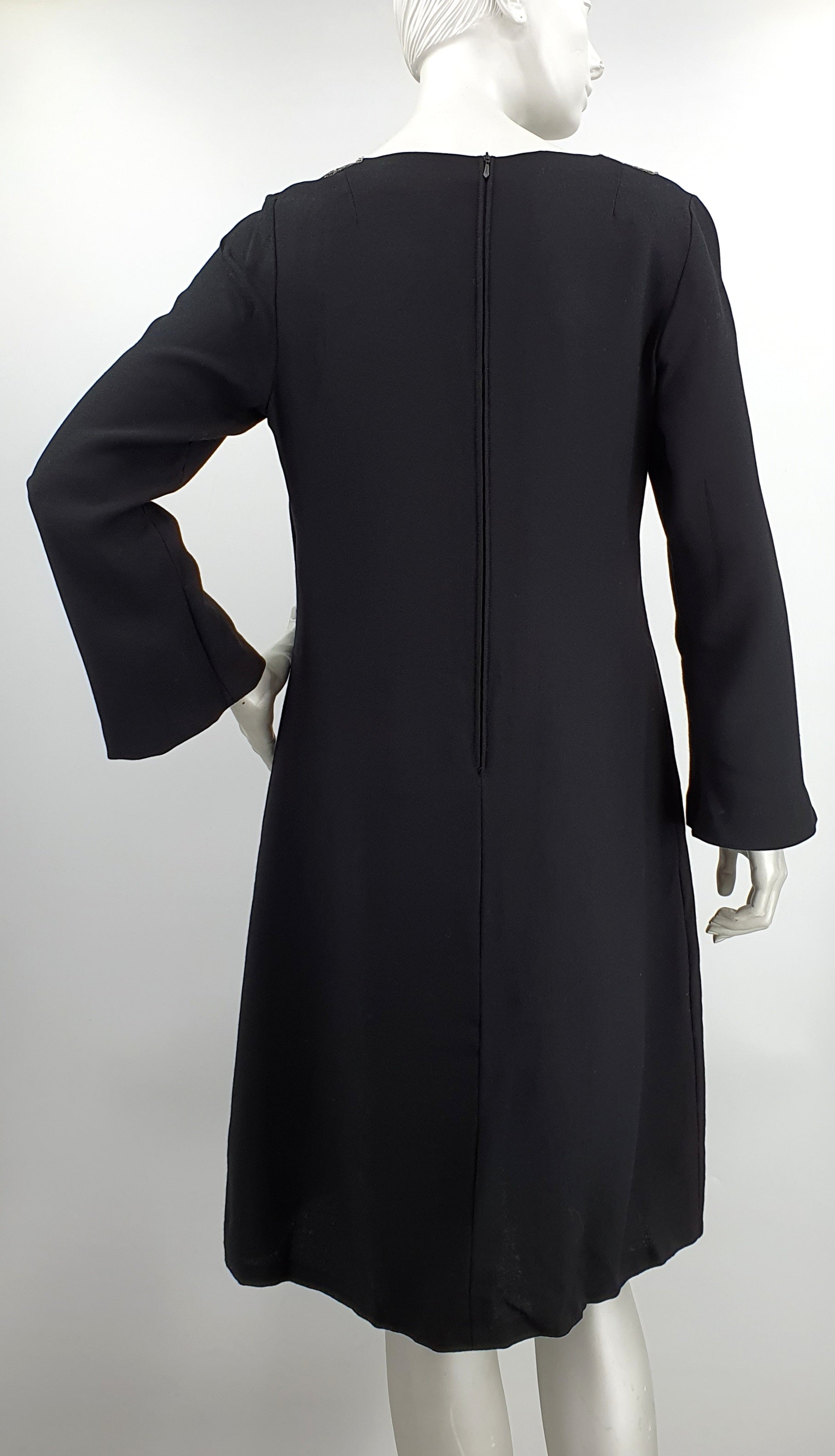 Martinette, black party dress with gold embroidery, 60s-70s, size 36/38