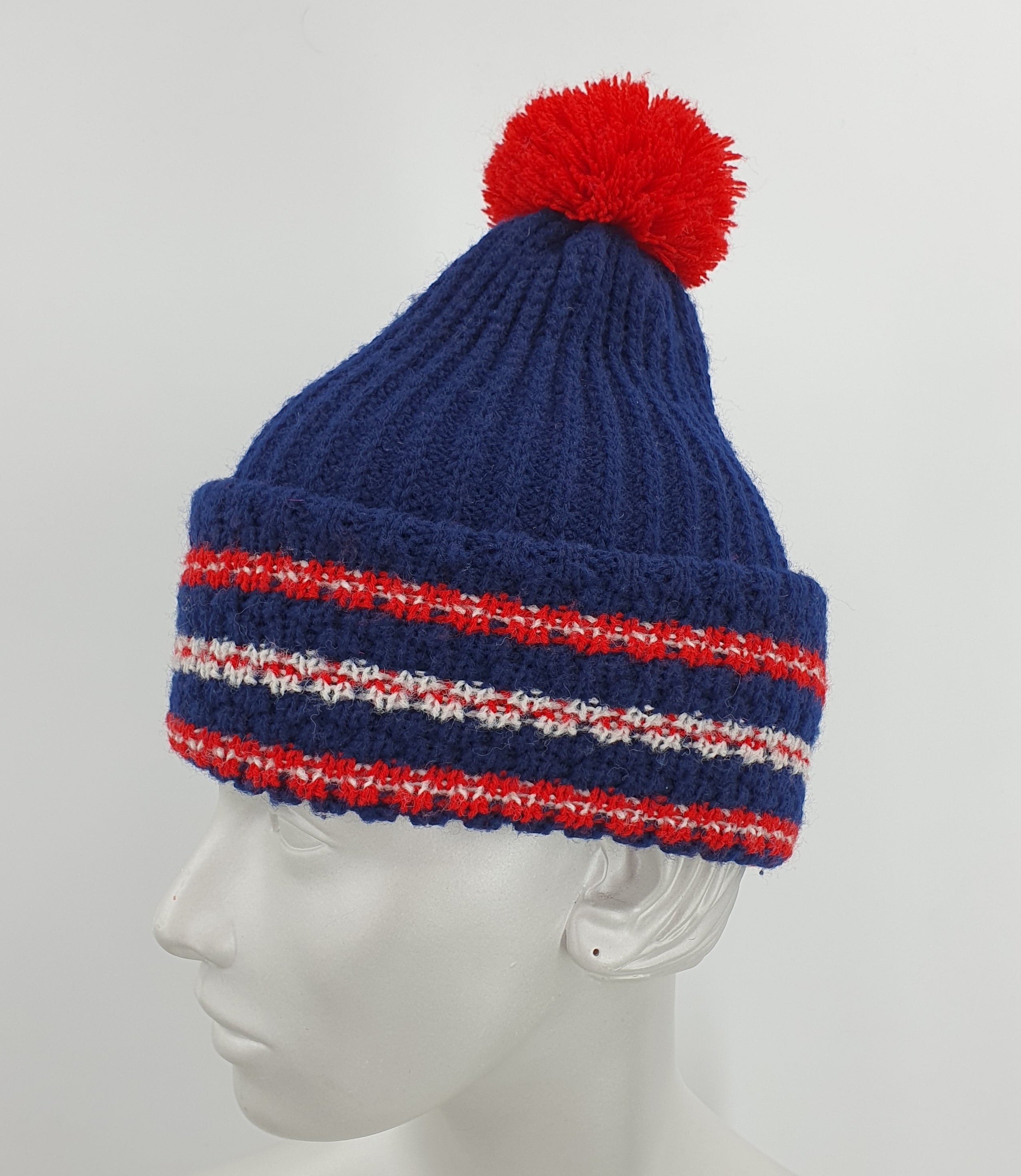 Dark blue tassel beanie from the 70s-80s