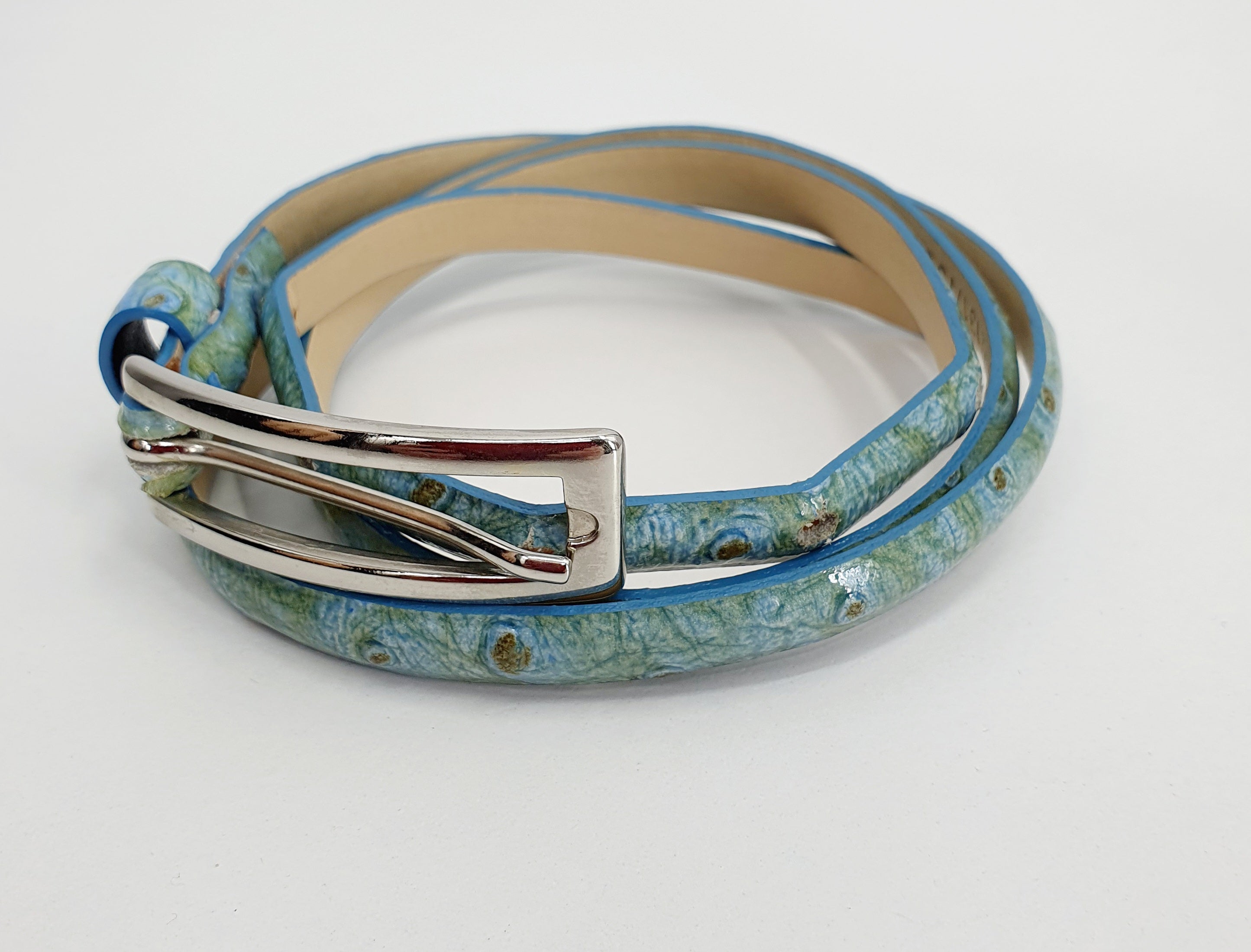 Saddler, kapea asustevyö 90-luvulta, turkoosi matelijakuosi