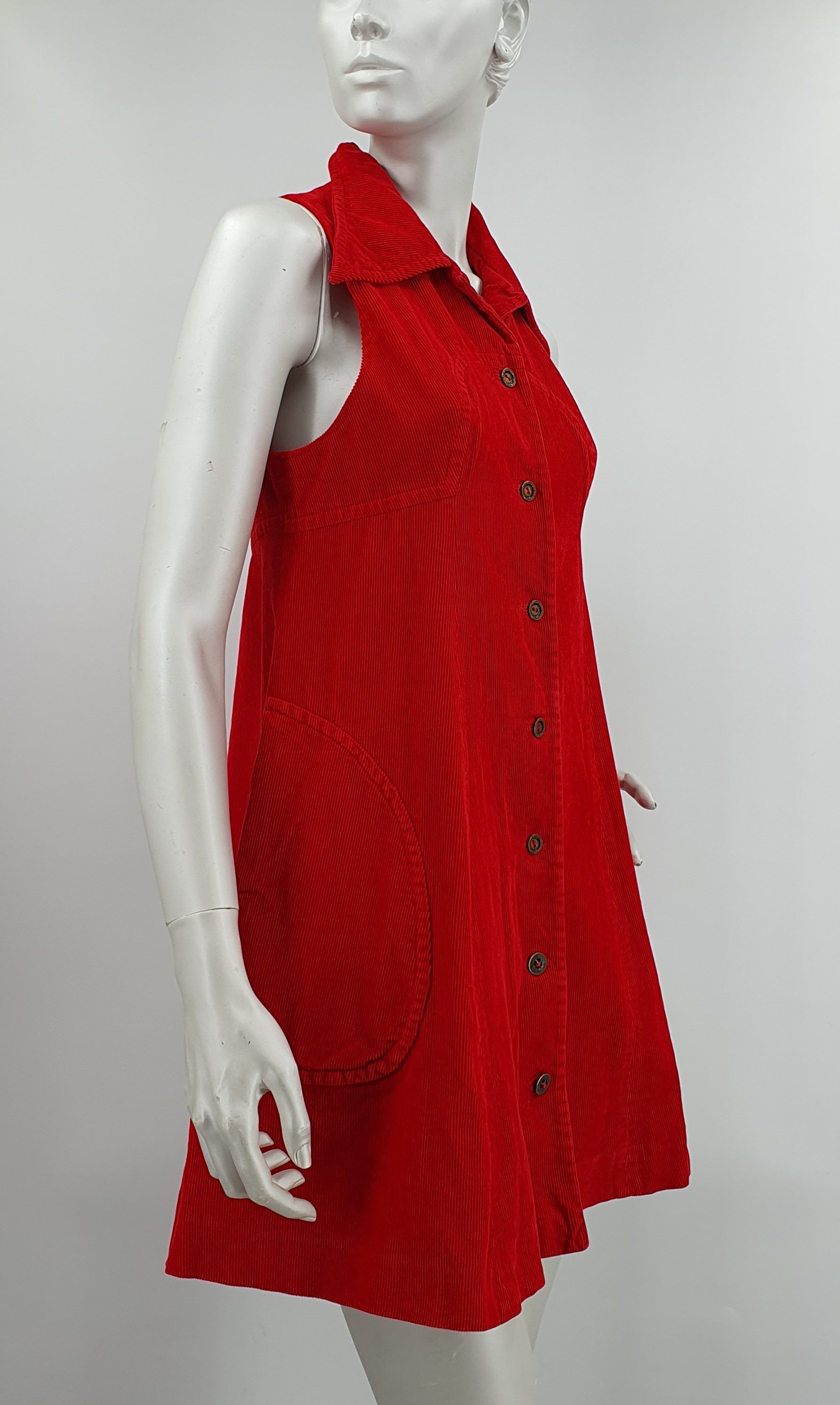 Er-Ma, red corduroy vest dress from the 70s, size 36