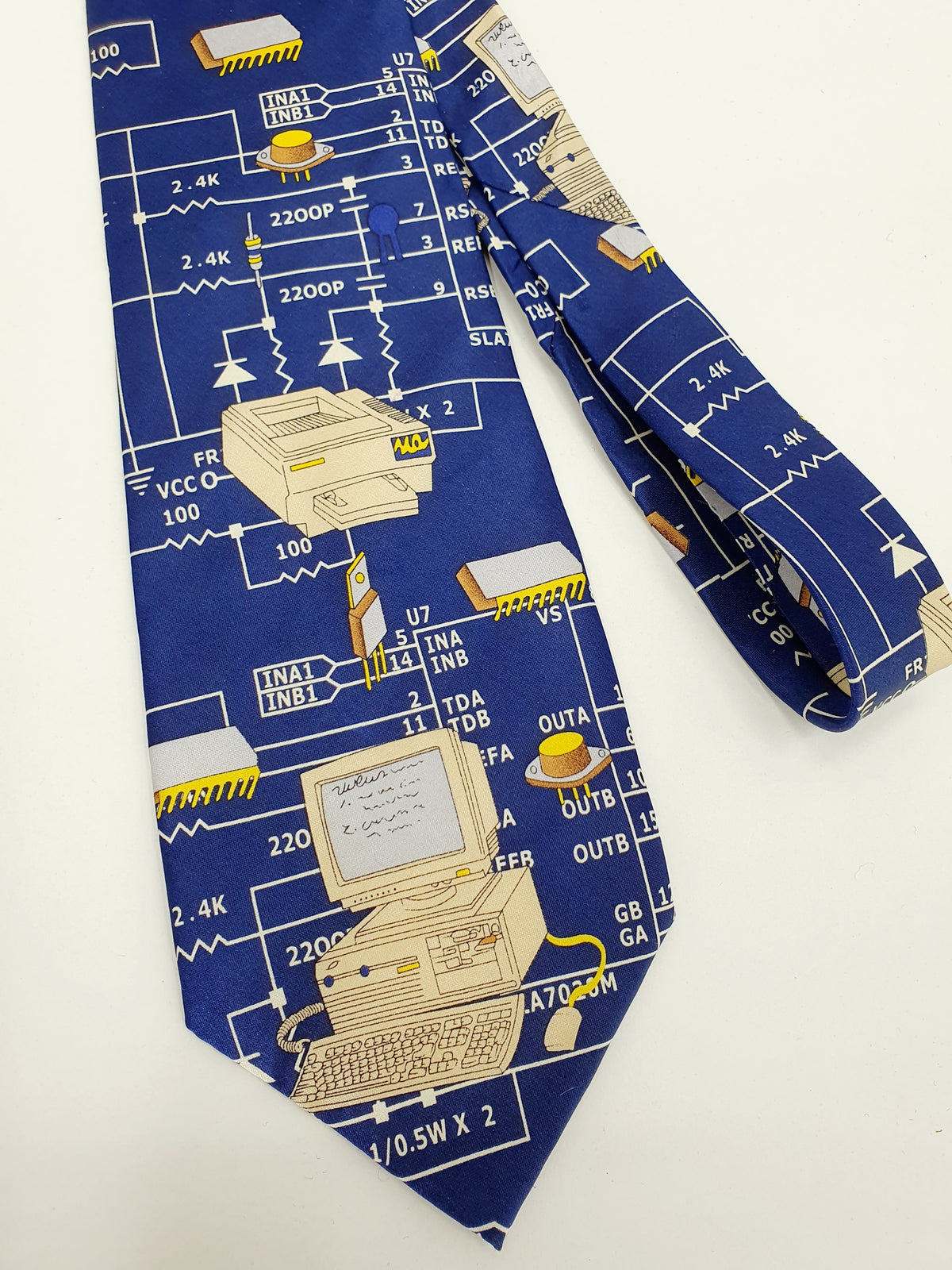 Armani, vintage silkkikravatti 90-luvulta, tietokoneaiheinen kuvio