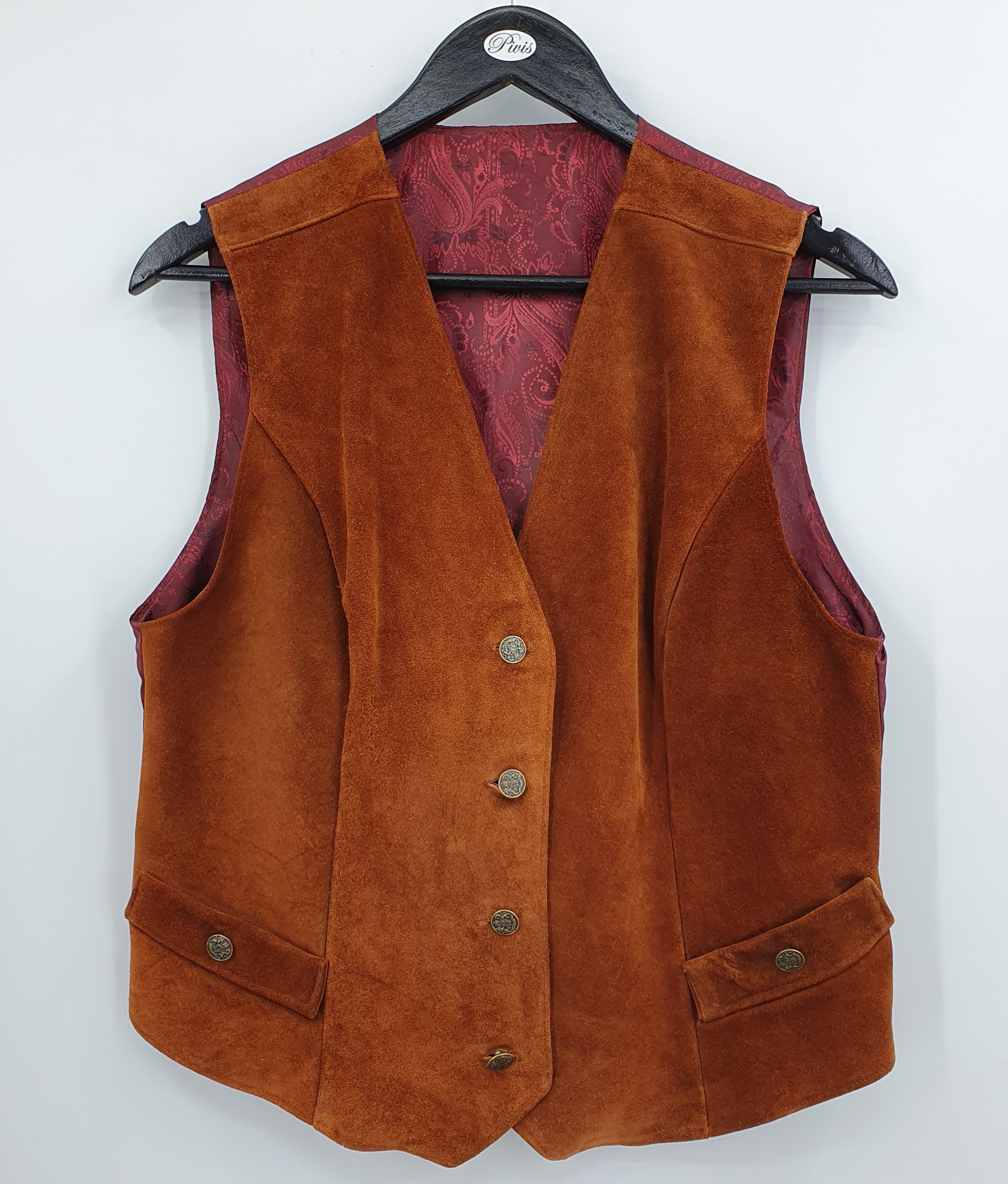 Cognac brown women's suede vest, size 38