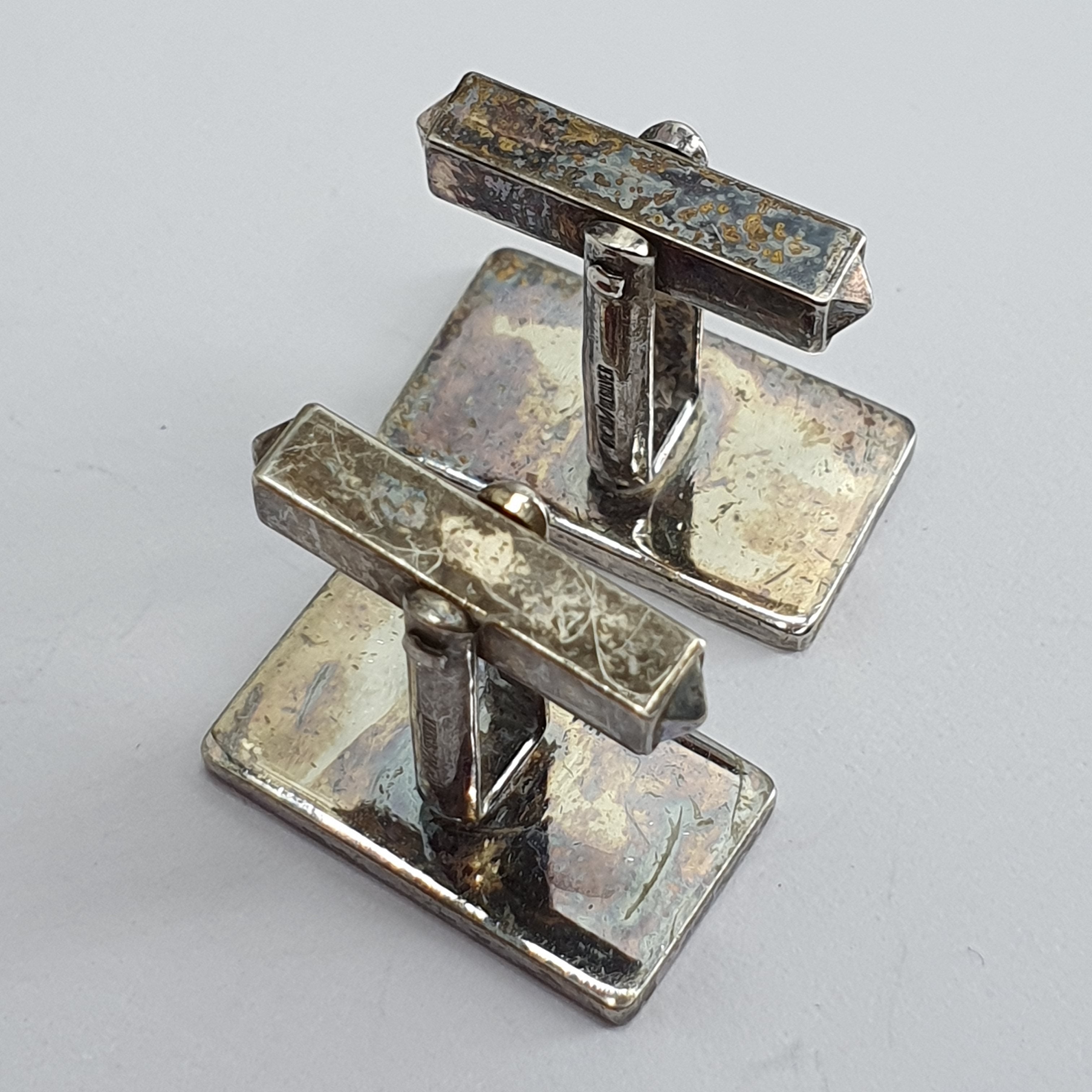 Vintage cufflinks with stripe pattern, Sterling silver