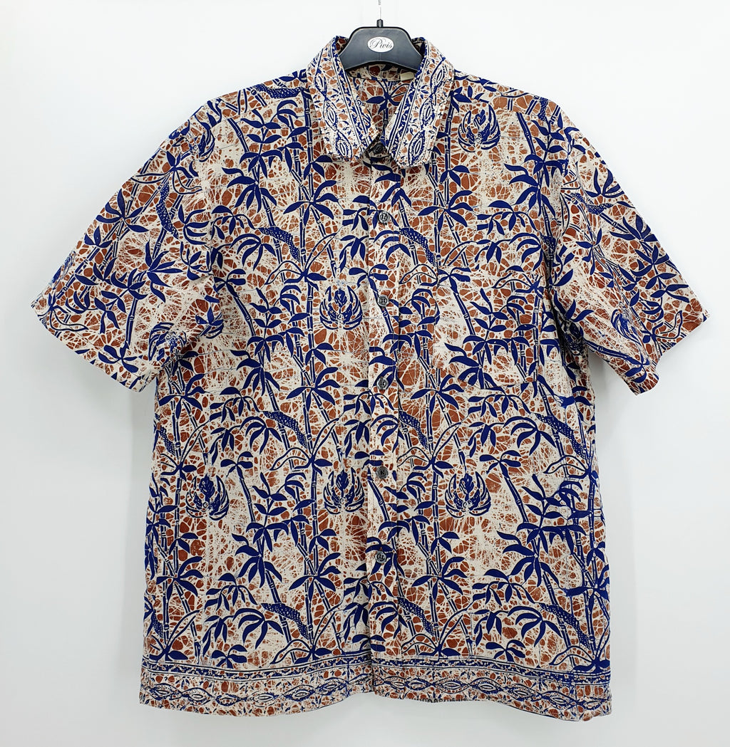 Men's short-sleeved cotton shirt with bamboo patterns, size S/M