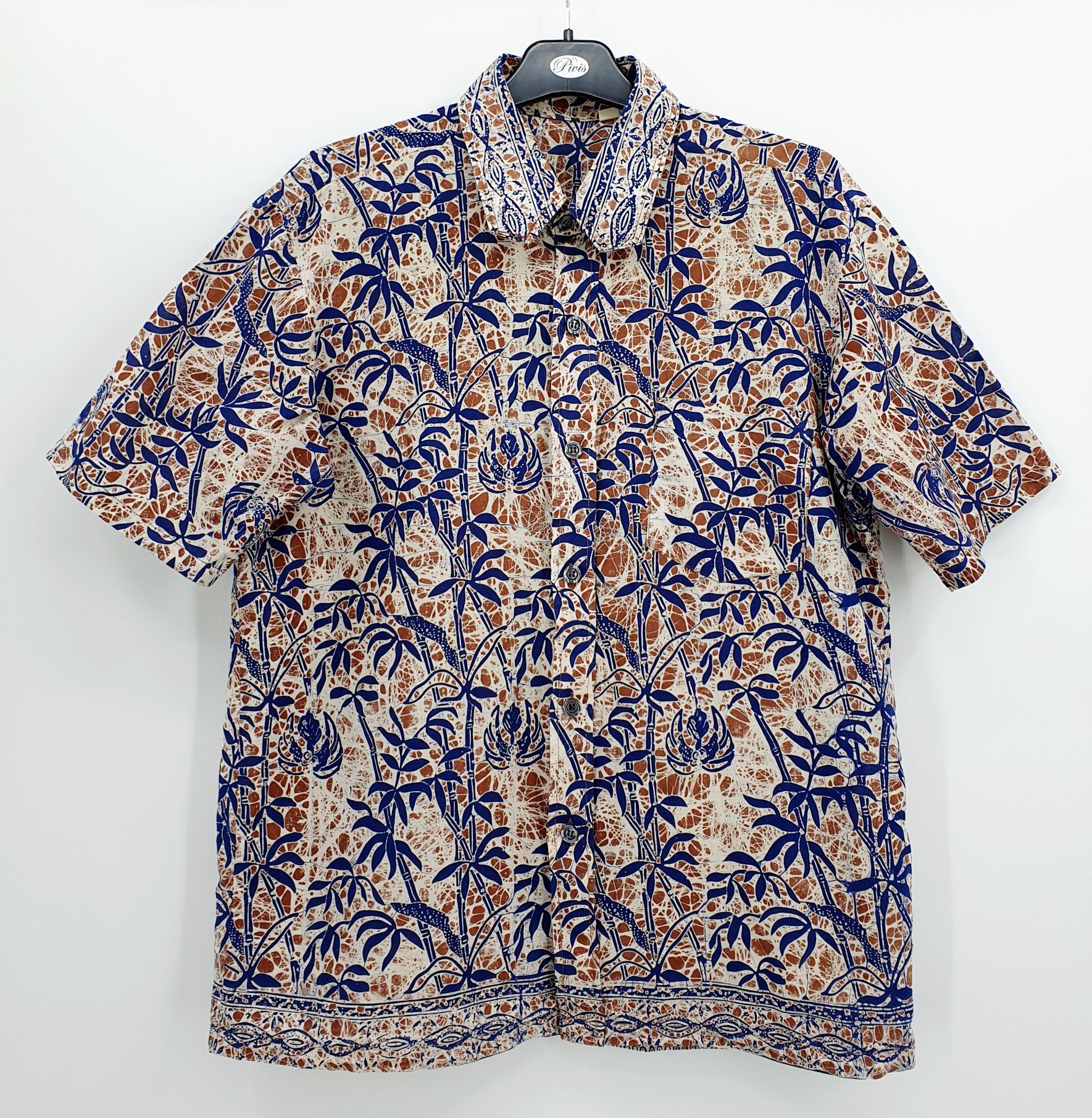 Men's short-sleeved cotton shirt with bamboo patterns, size S/M