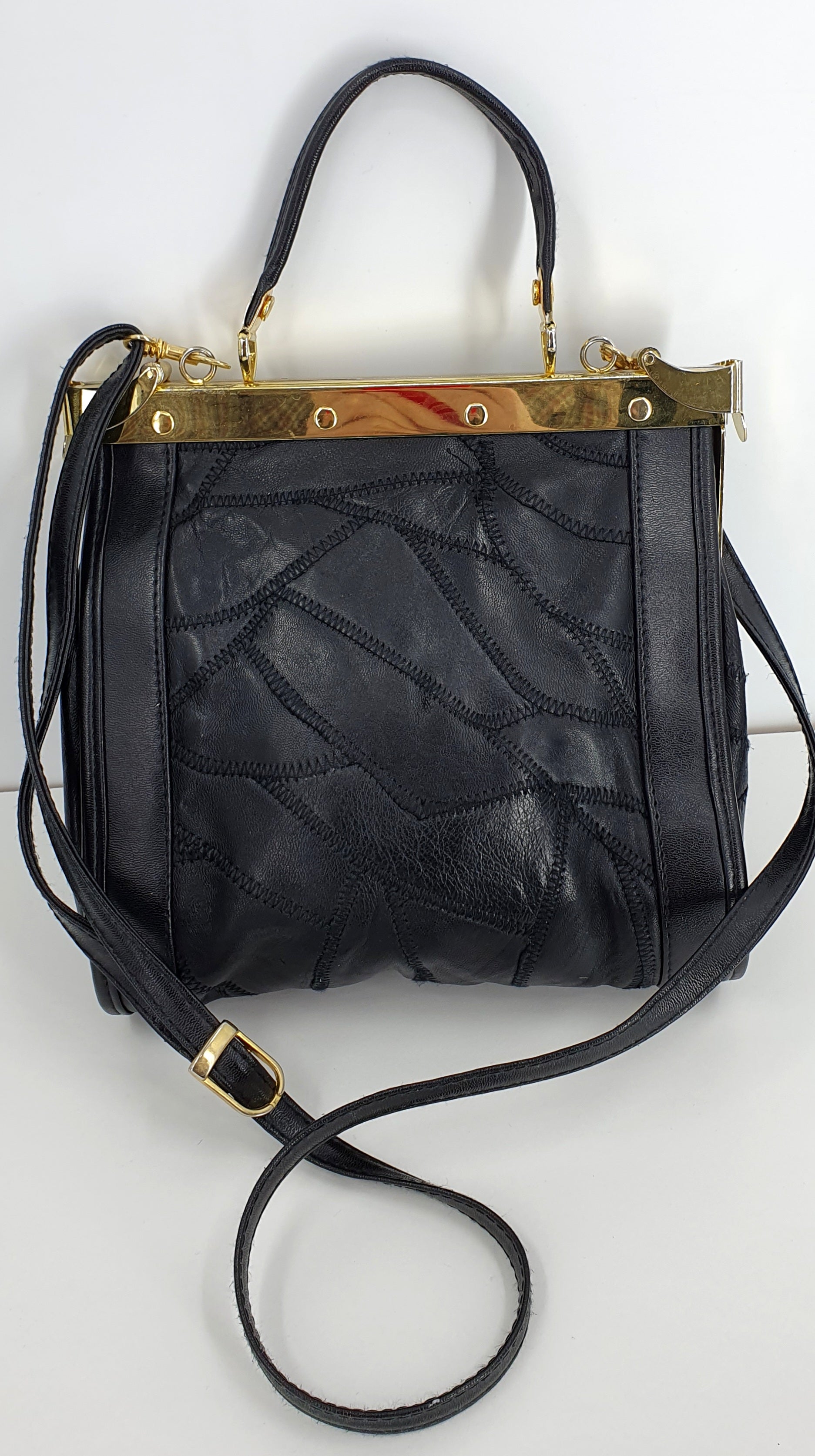 Black leather shoulder bag from the 90s