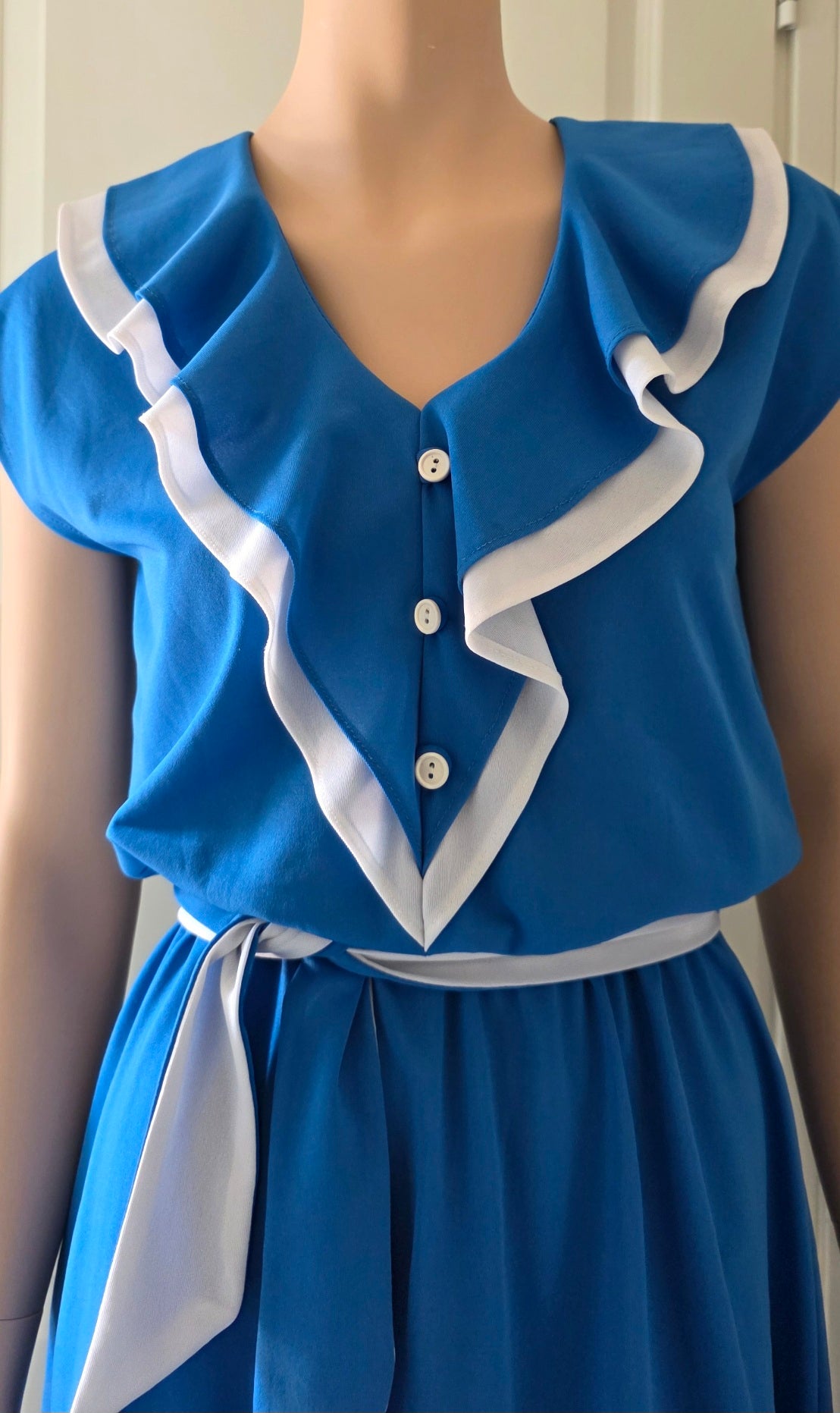 Blue and white English vintage dress, 70s-80s, size 36