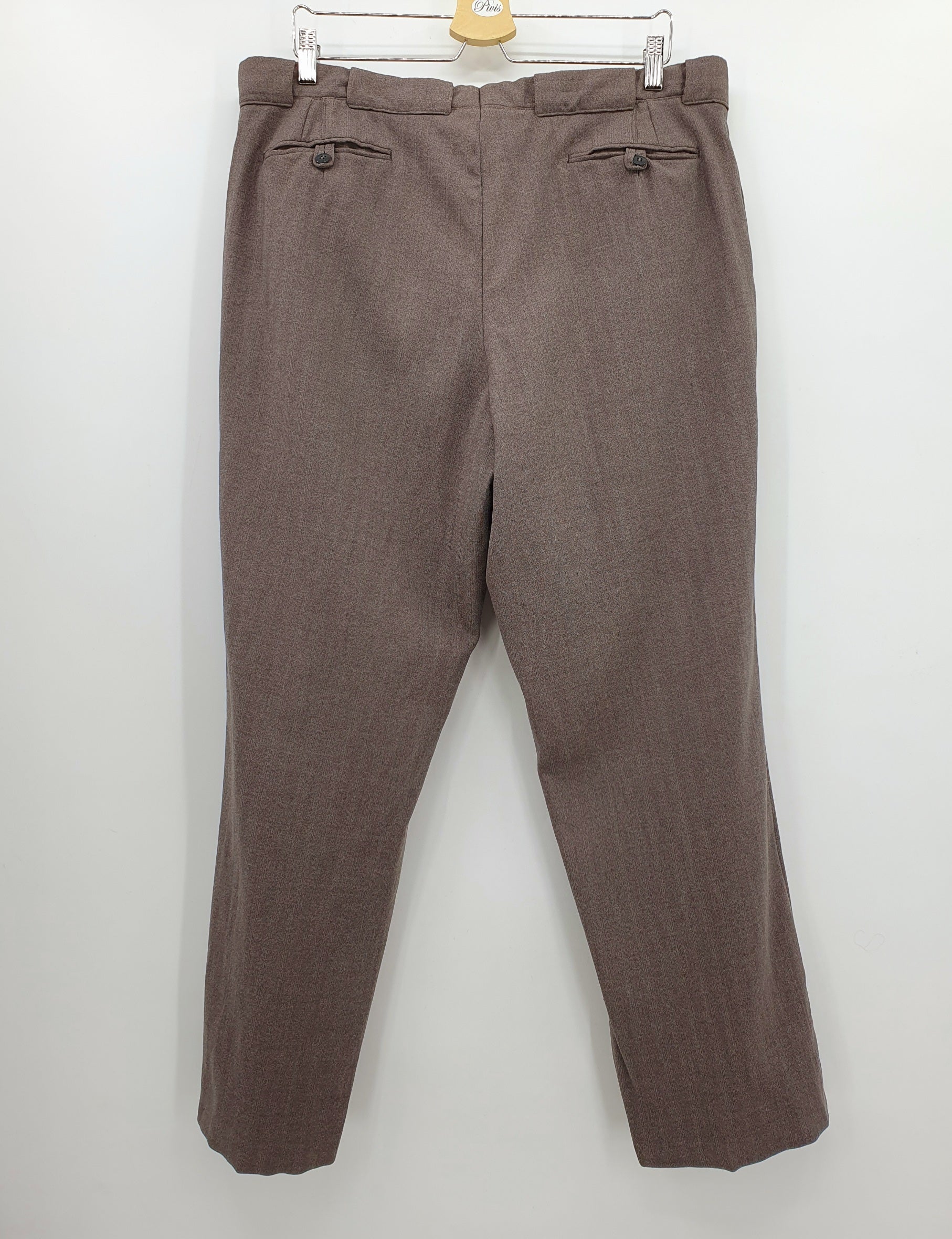 Miesten villakangashousut 50-luvulta, väri harmaanruskea, kuva takaa