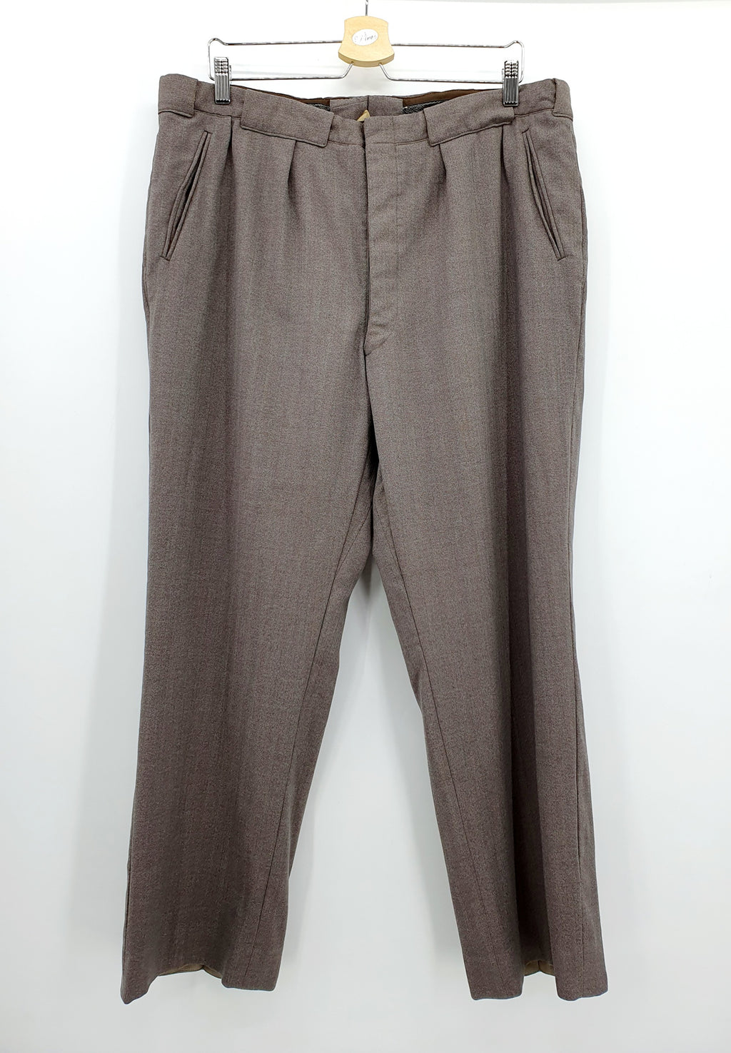 Miesten villakangashousut 50-luvulta, väri harmaanruskea