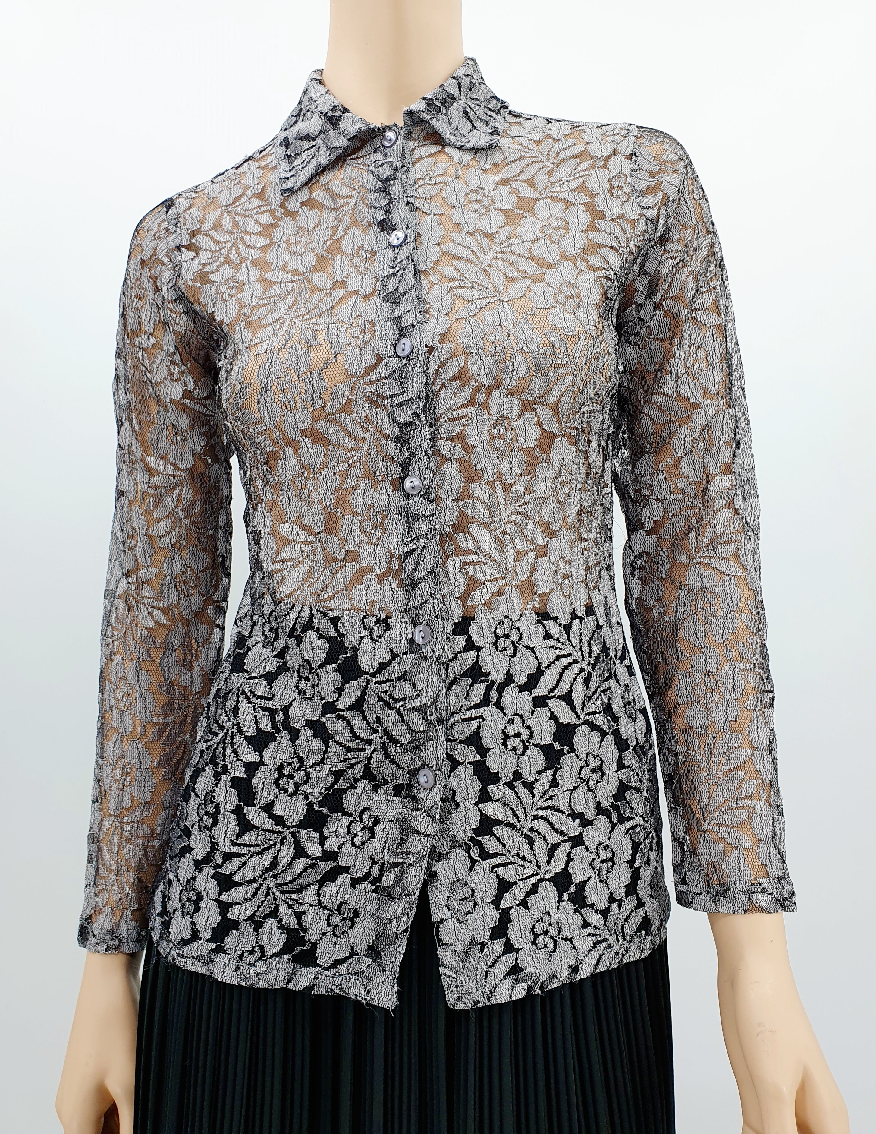 Mona Wear, hopeanharmaa pitsipaita, 80-90-luku, koko 36