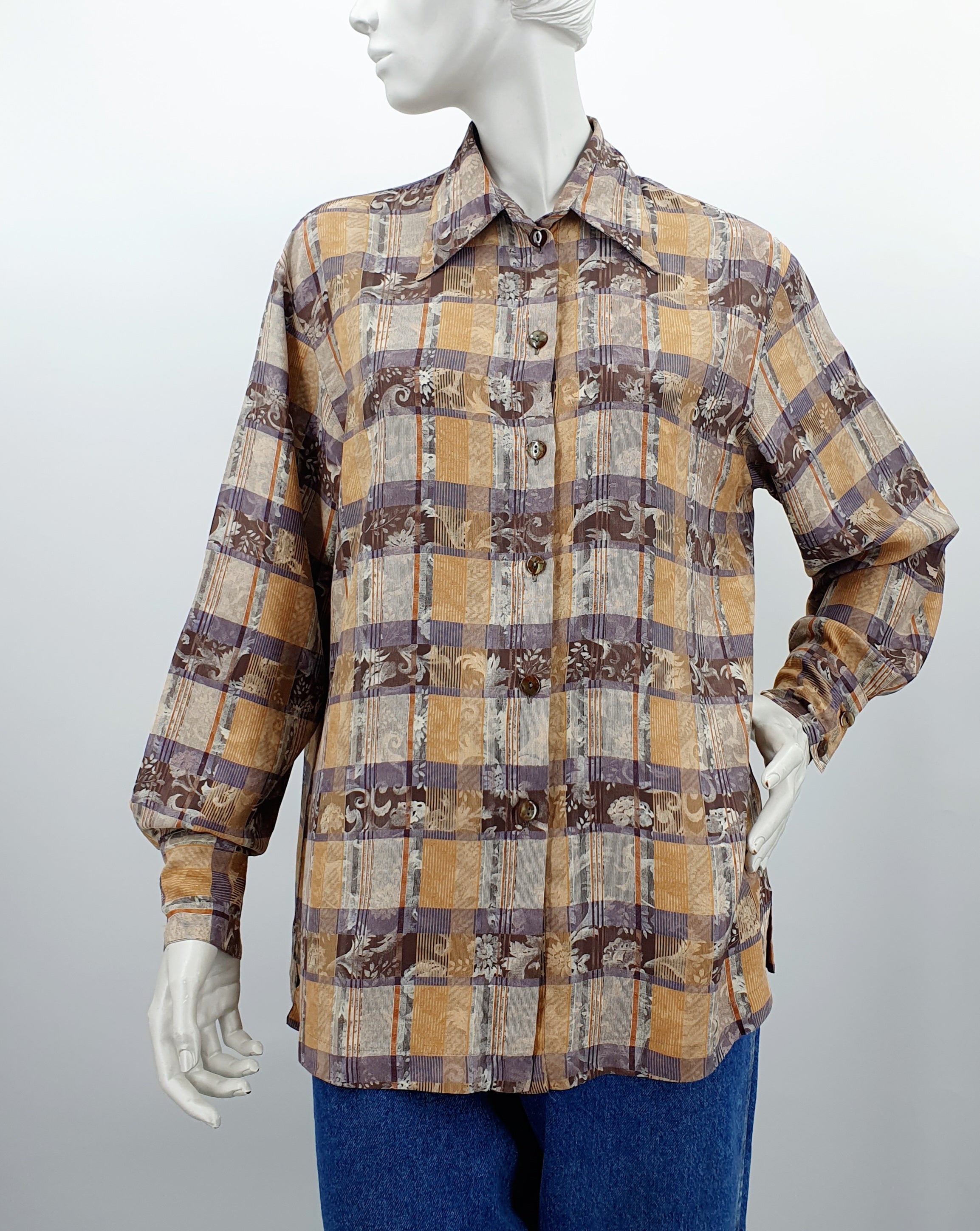 Beige-blue viscose shirt from the 90s, 38-40