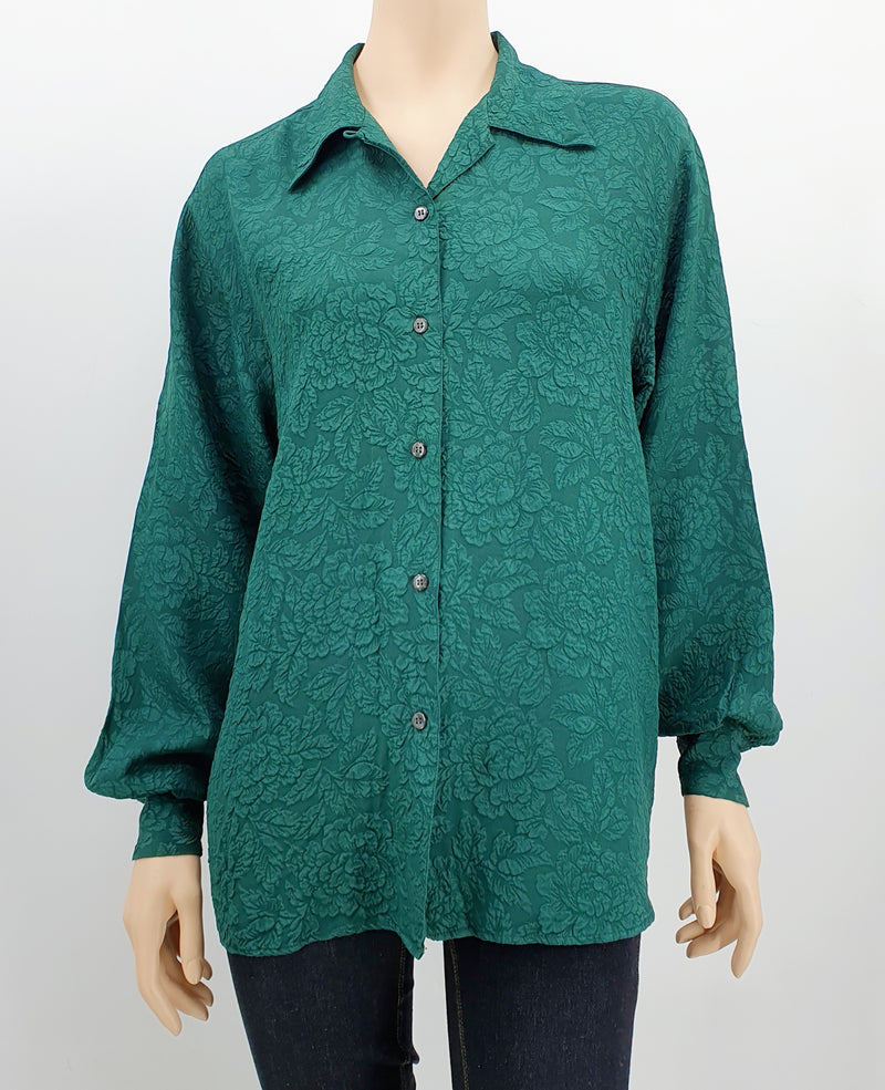 Metsänvihreä silkkipaita pitkähihainen vintagepaita