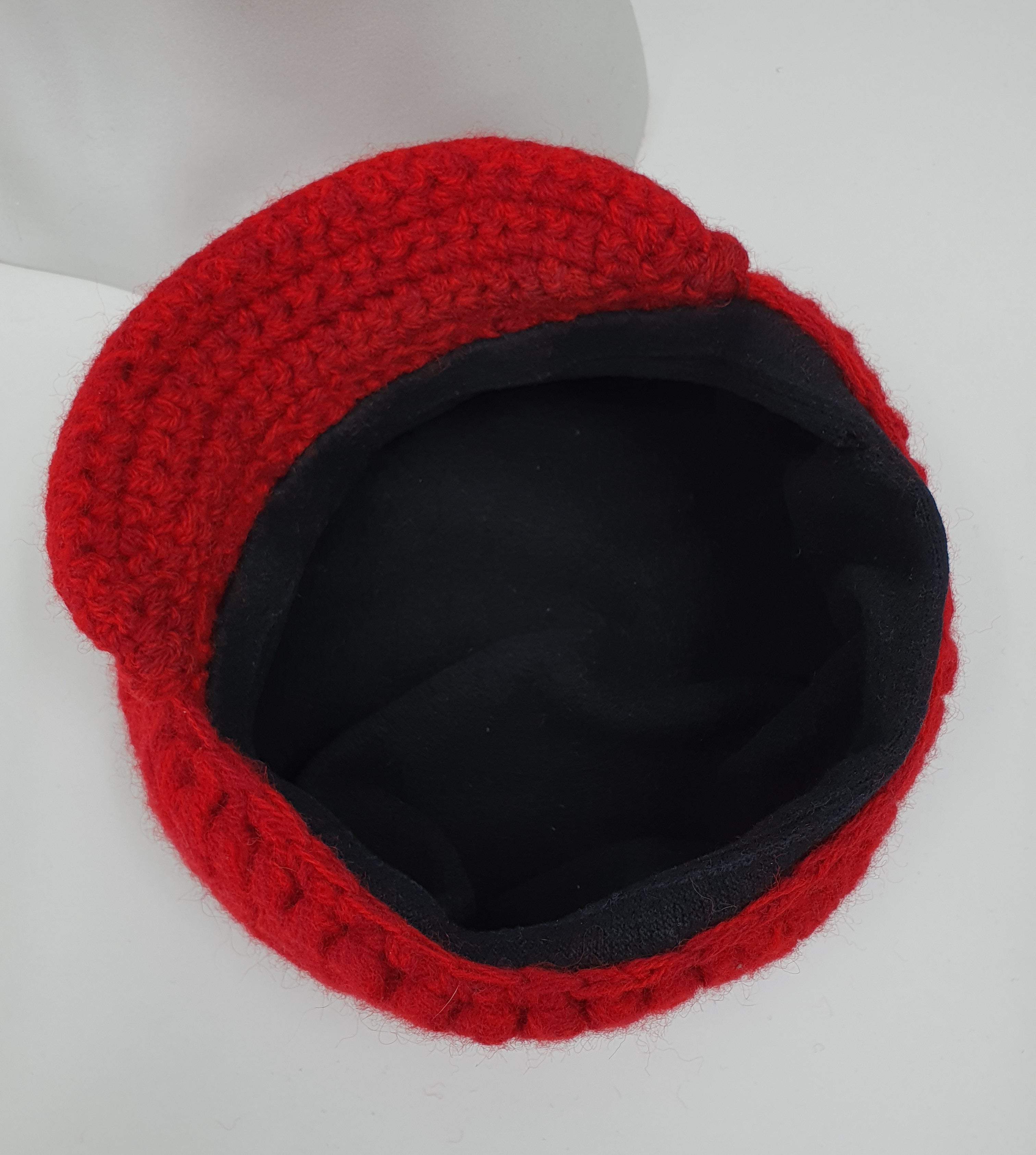 Red crocheted flat cap, size 58cm