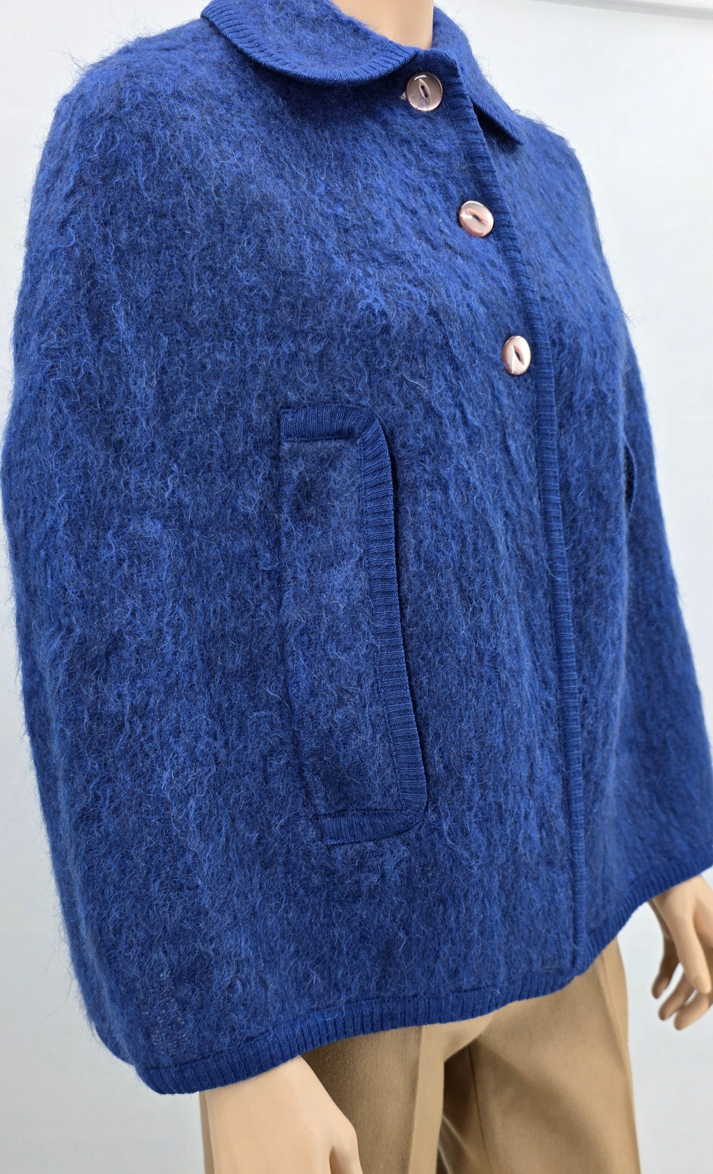 Blue woolen cape from the 60s-70s, one size