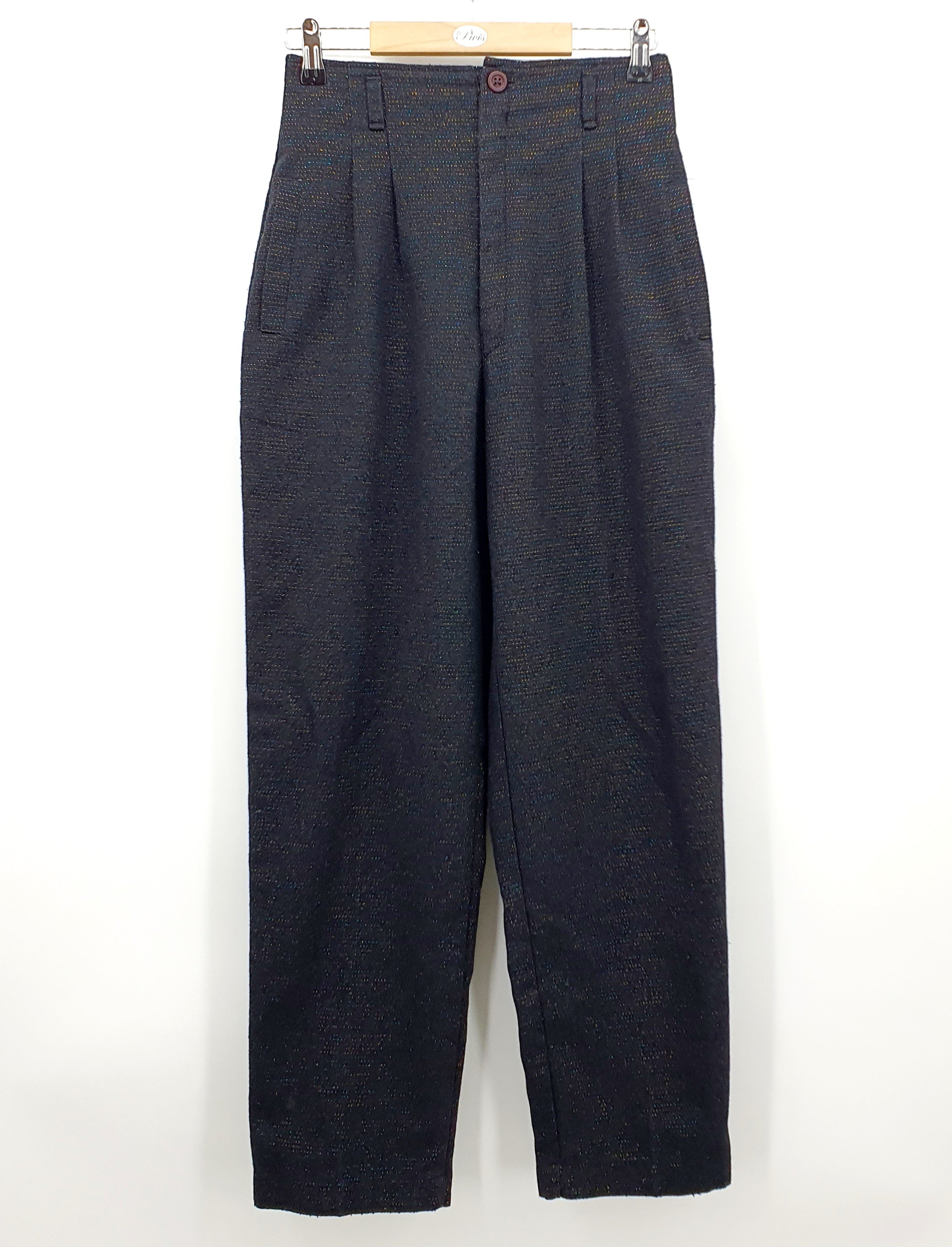Farmariteollisuus Oy, black sparkly pants from the 80s, size 34