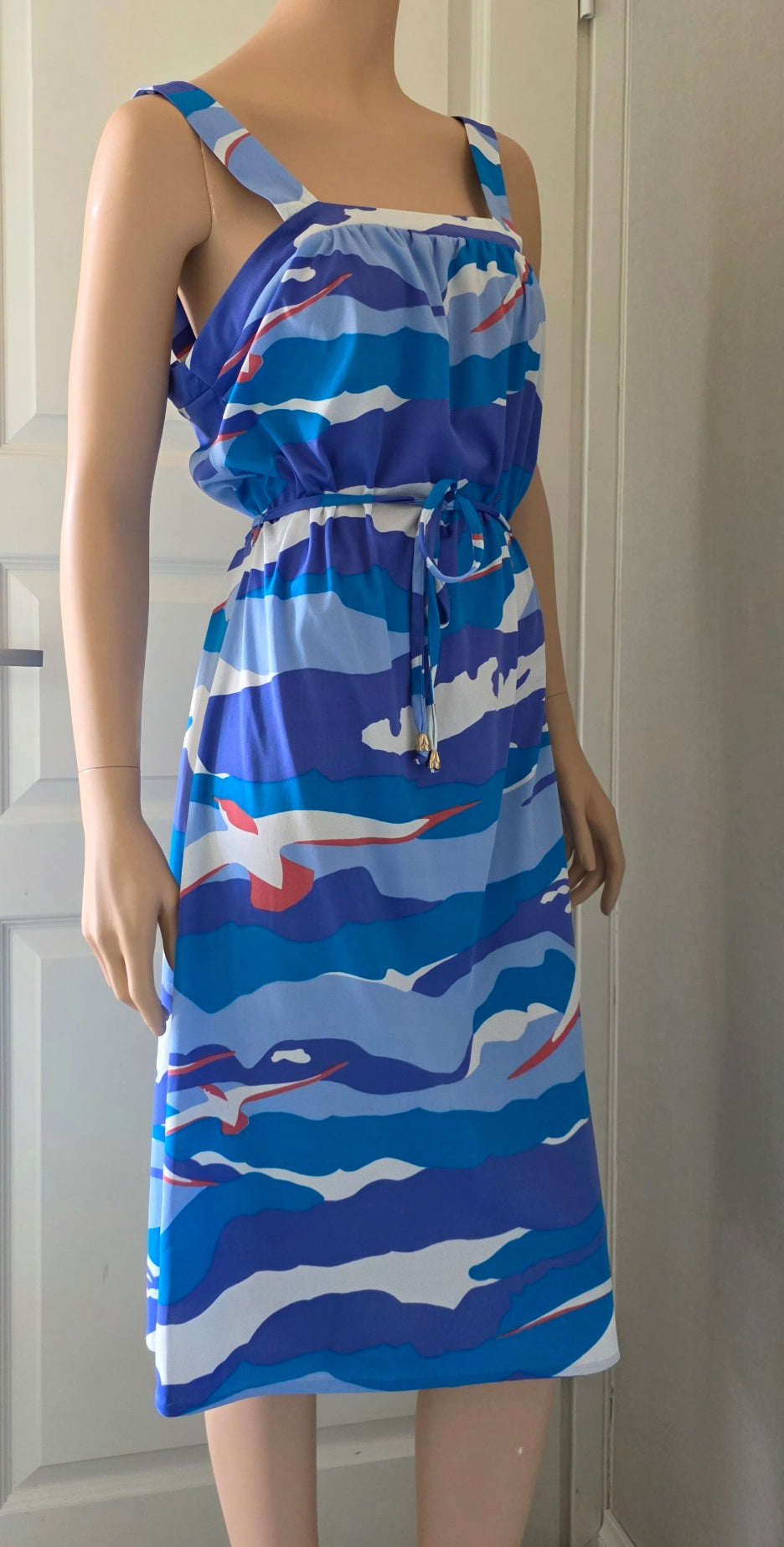 Tergal, sleeveless summer dress from the 70s-80s, size 40-42