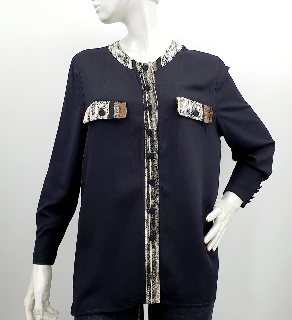 GR Design, black viscose shirt from the 90s, size 38/40