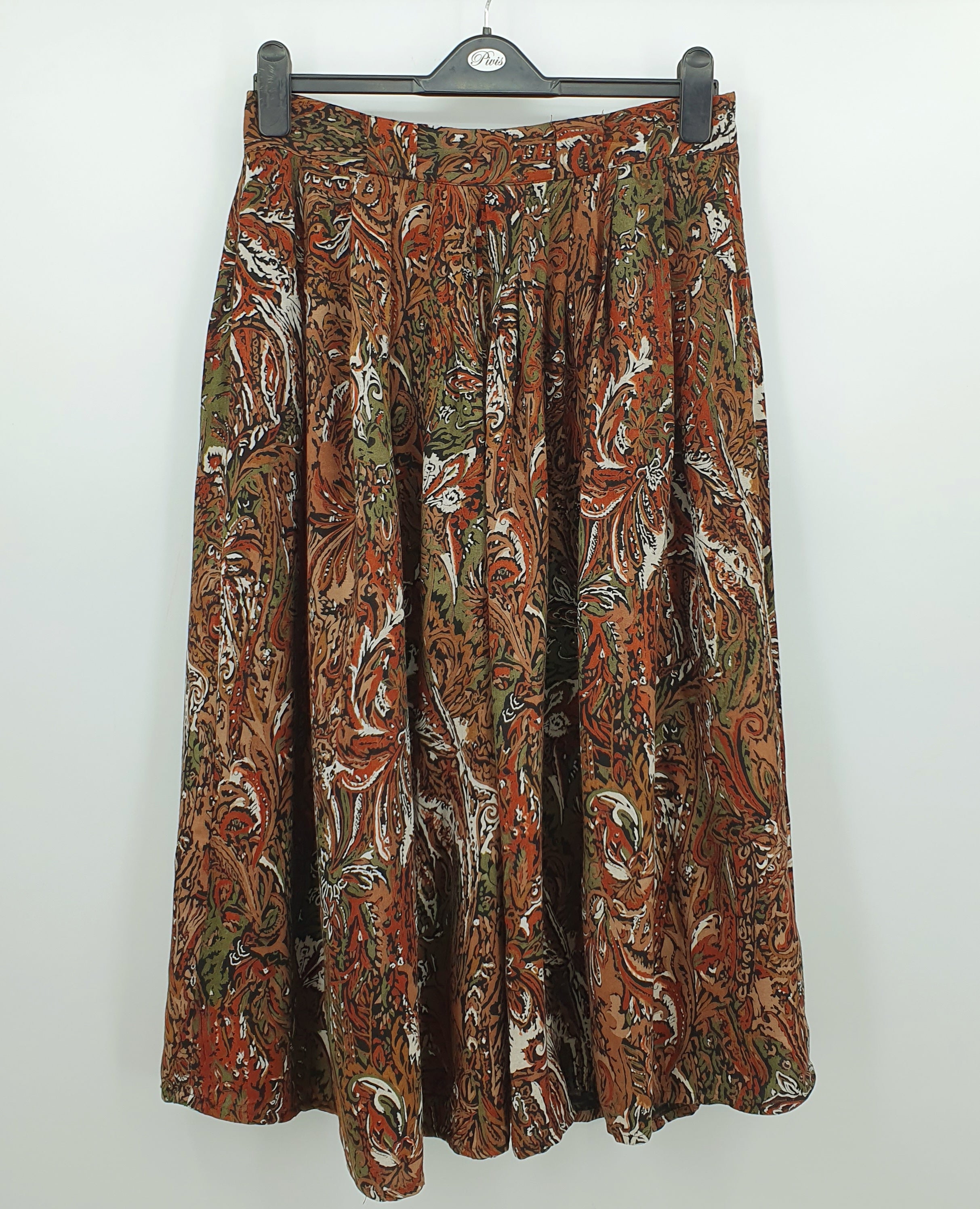 Cliche, 90s viscose skirt with earthy colors, waist 80cm, size 40