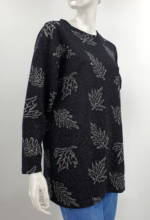 Arlene, black sweater with silver patterns from the 80s-90s, size 38/40