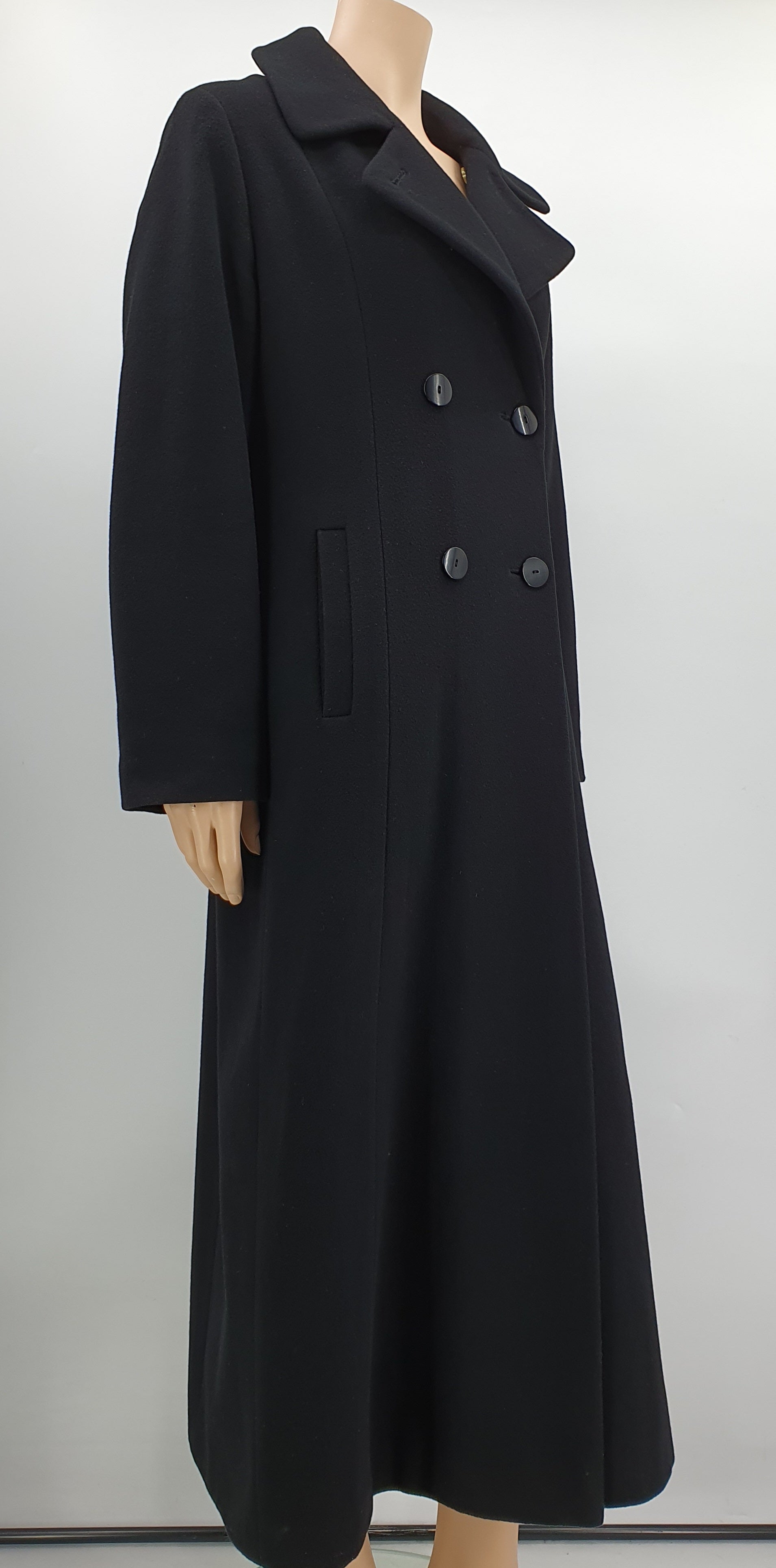 Finn-Flare, black long wool coat, size 42