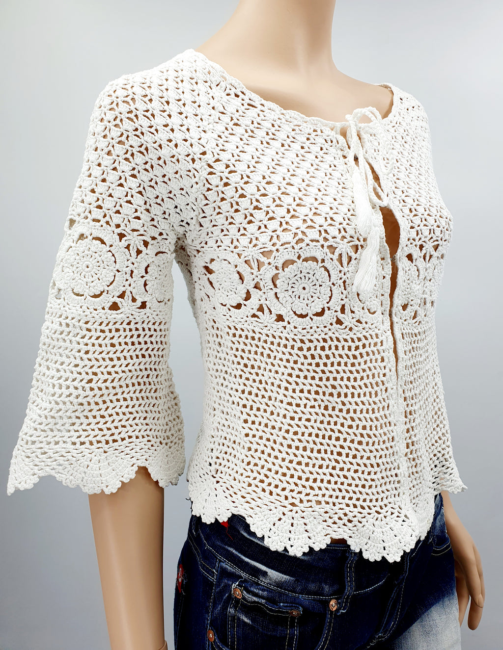 Vintage Stories, white crochet jacket, size 36(38)
