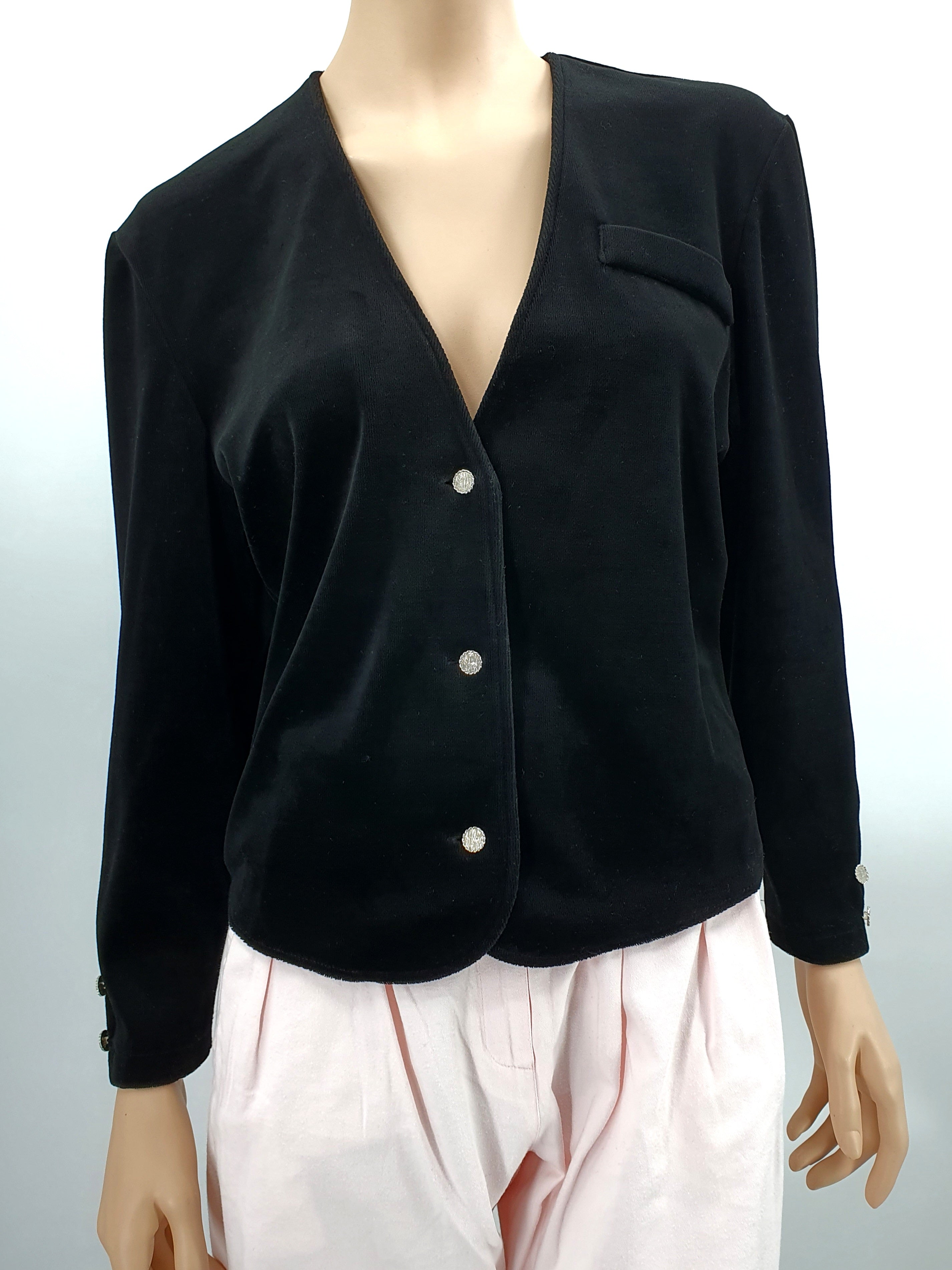 Gina, black stretch velvet jacket from the 80s, size 38-40