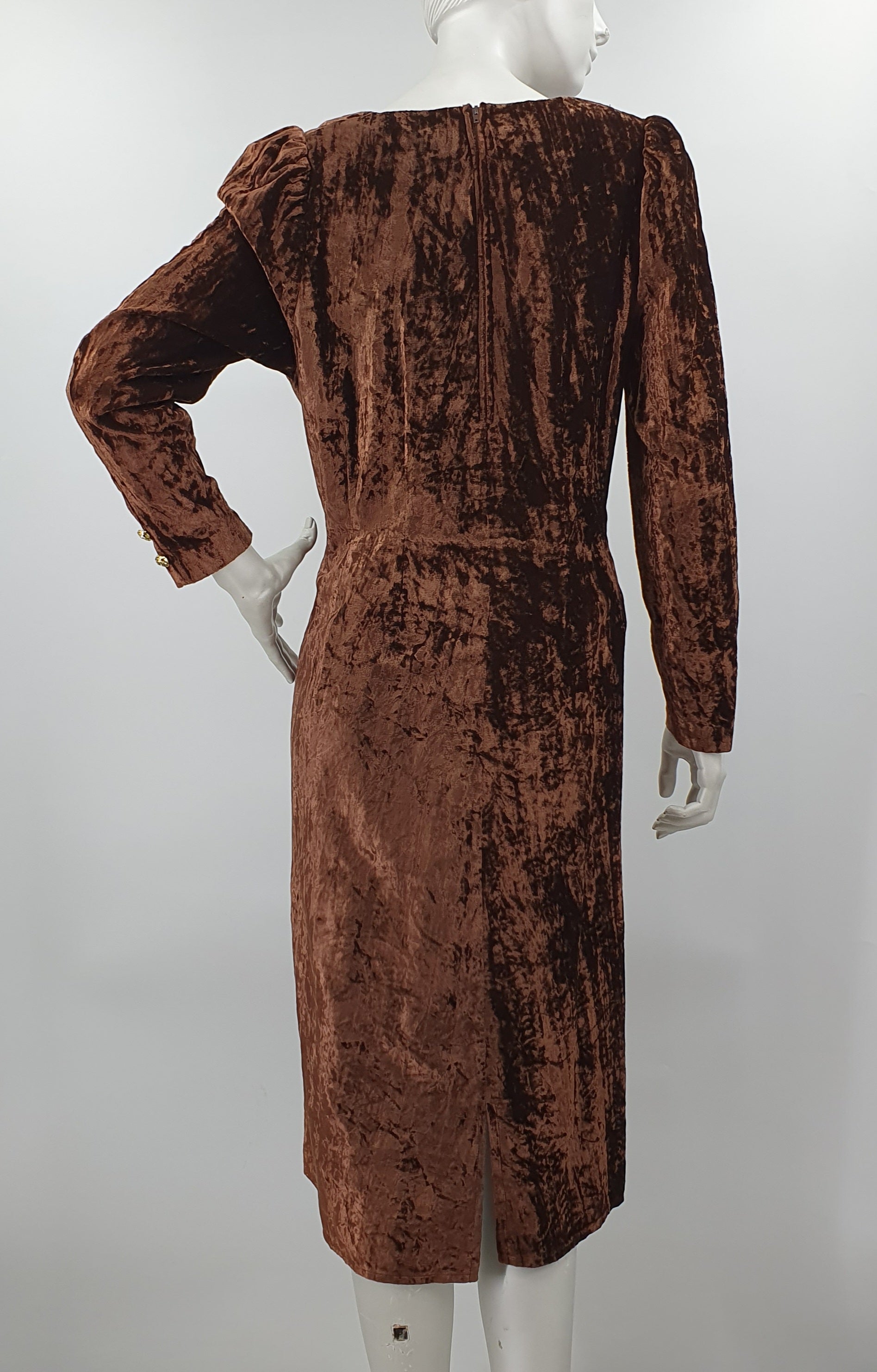 Dark brown velvet party dress, 80s-90s, size 38(40)