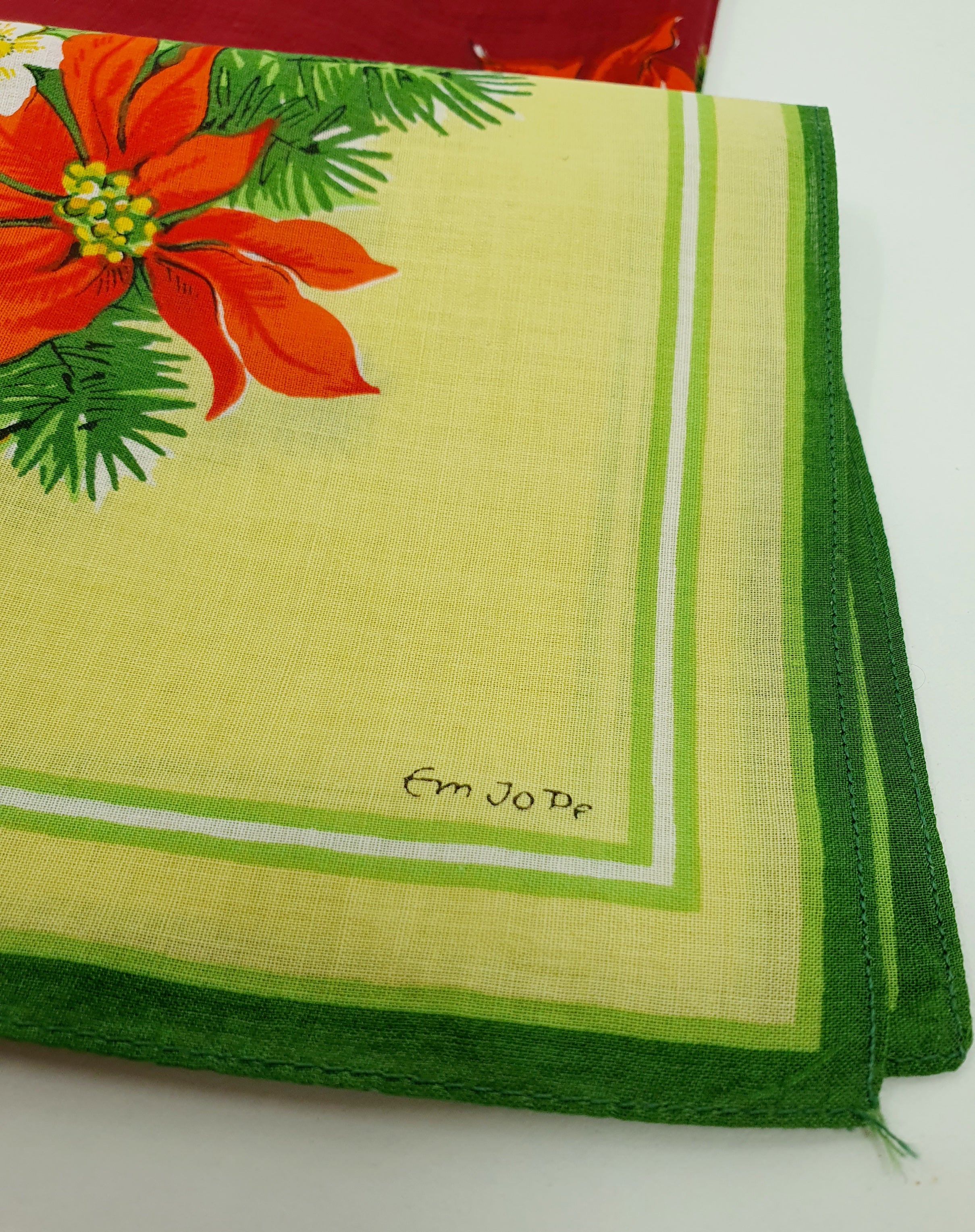 Pienet vintage kangasliinat, 4kpl, jouluaiheinen kuvio, lähikuva