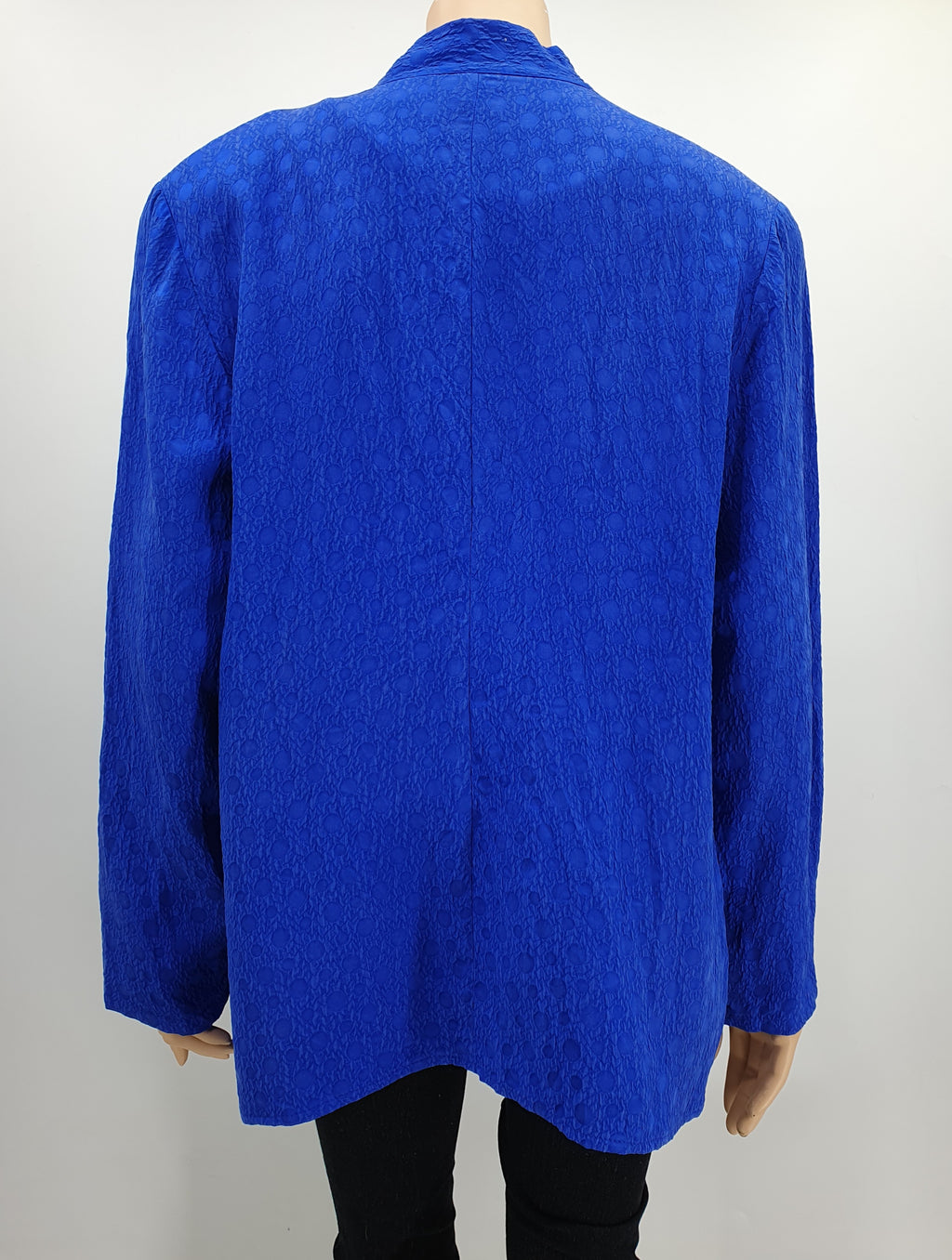 Amis, sähkönsininen silkki jakkupaita 90-luvulta, koko 46, kuva selkäpuolelta