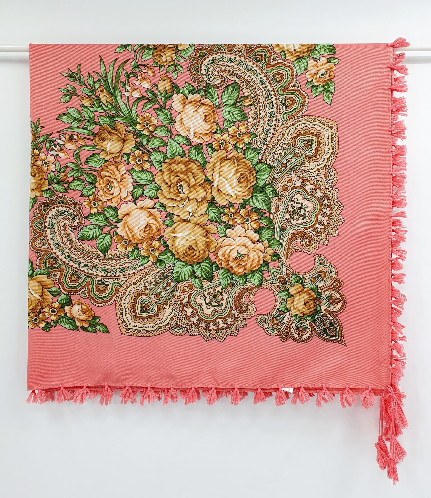 Pink large flower scarf, size 100x100cm