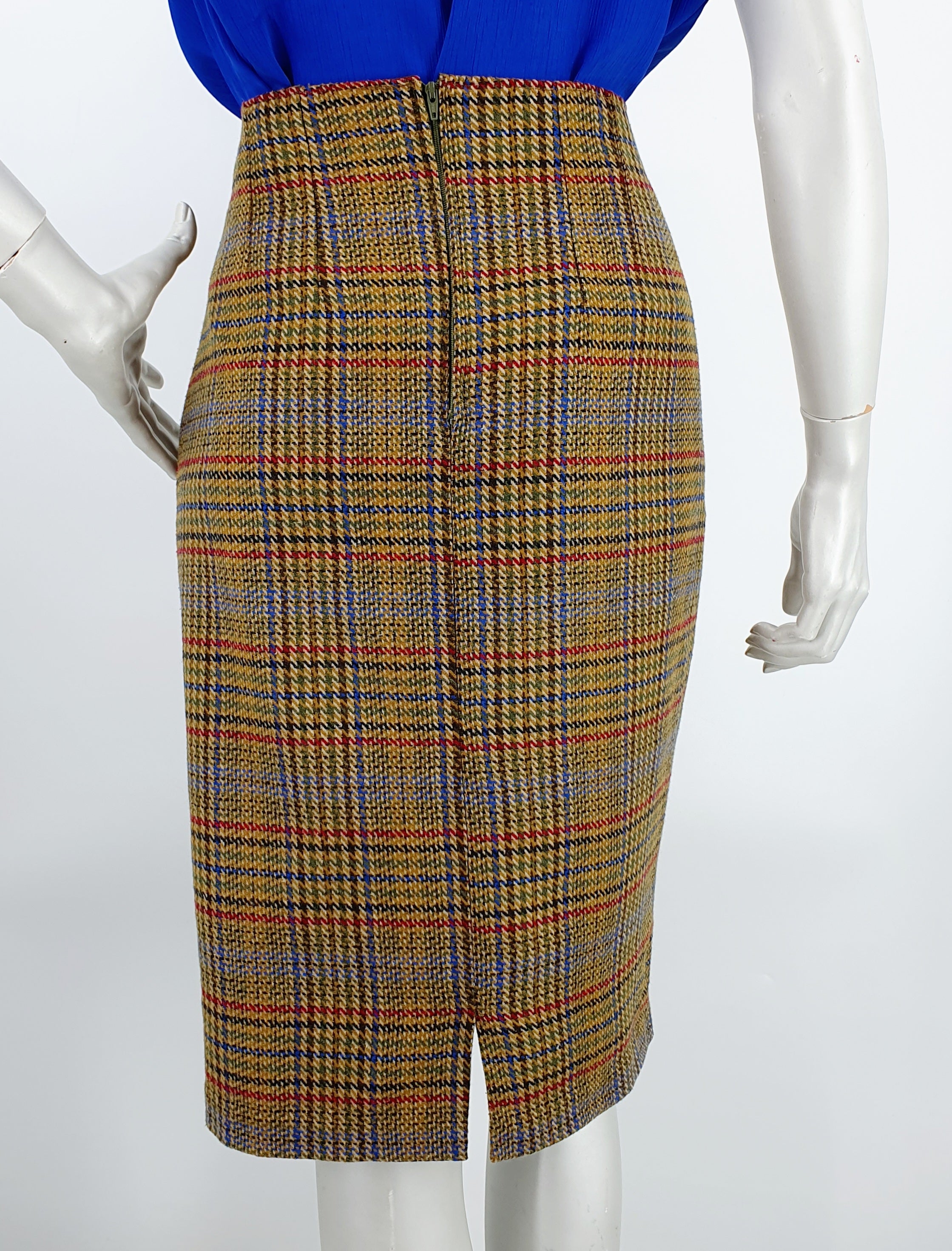 Checkered pencil skirt from the 80s-90s, waist 80cm, size 38-40