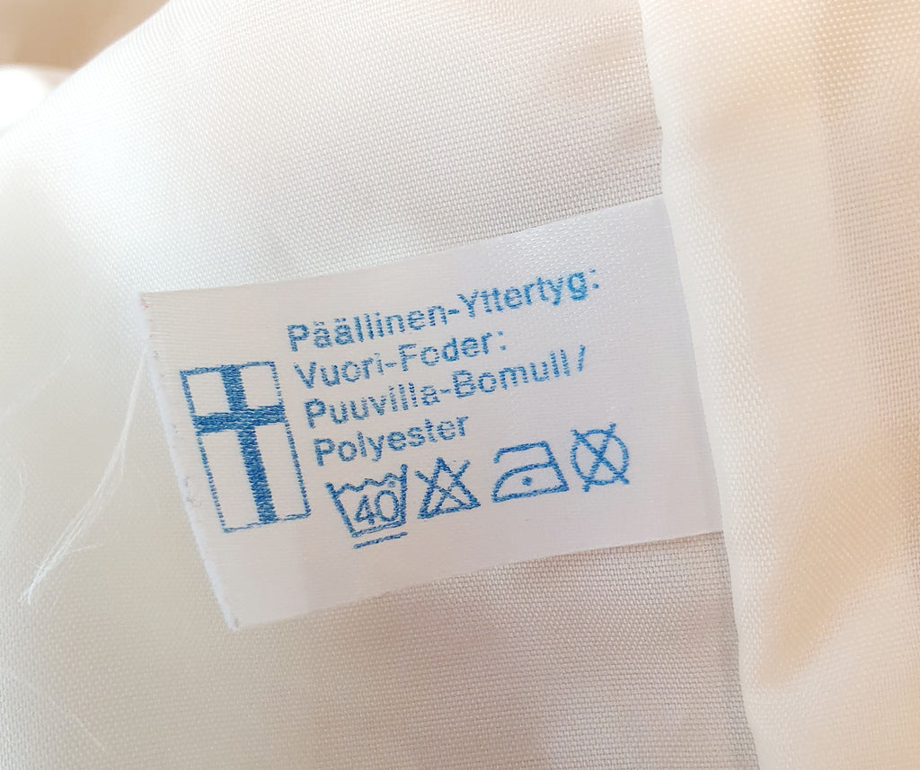 Puolipitkä välikausitakki 90-luvulta, väri vaaleanbeige, kuva tuotelapusta