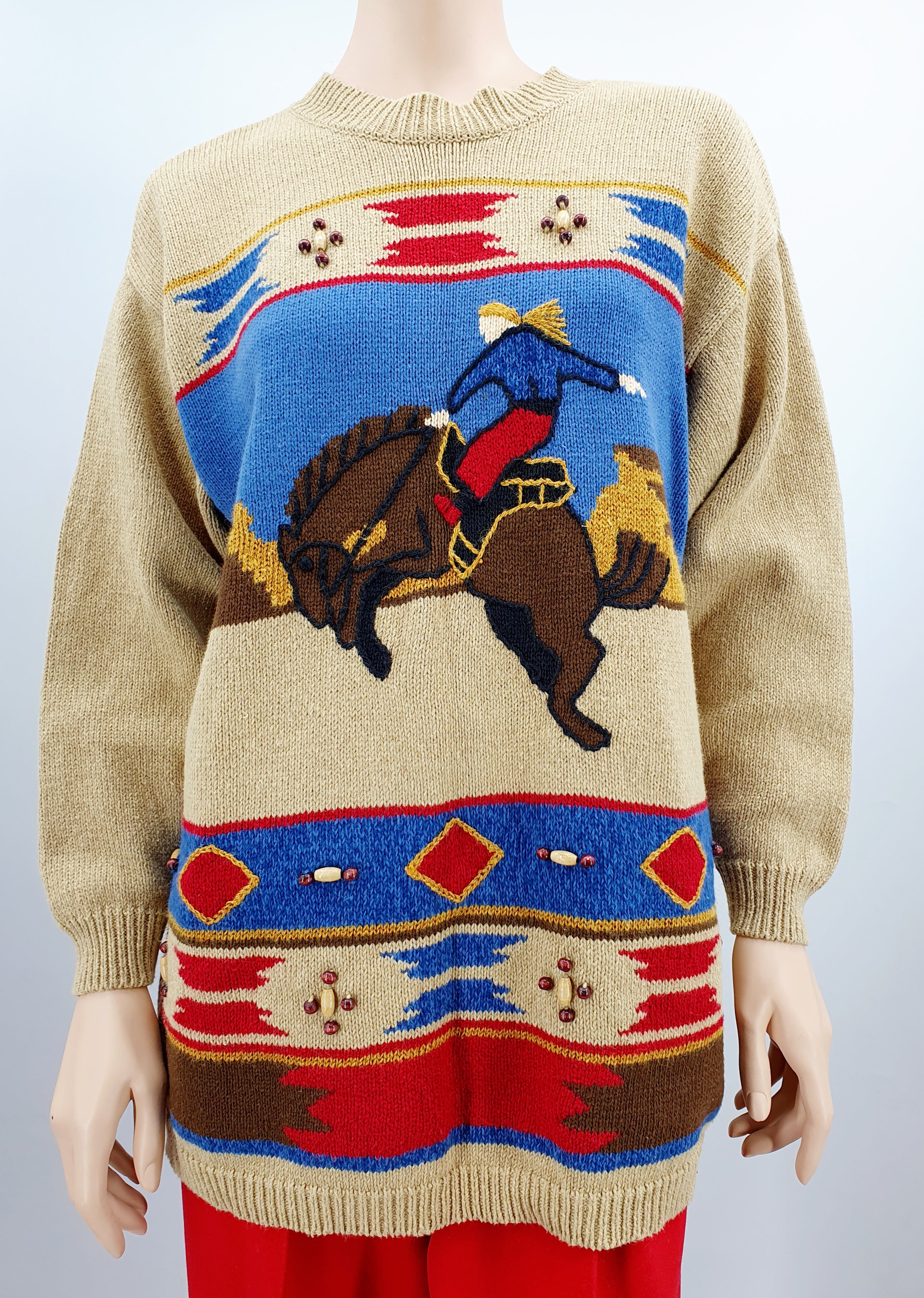 Lizsport, rodeo-themed sweater from the 90s, size 38-40